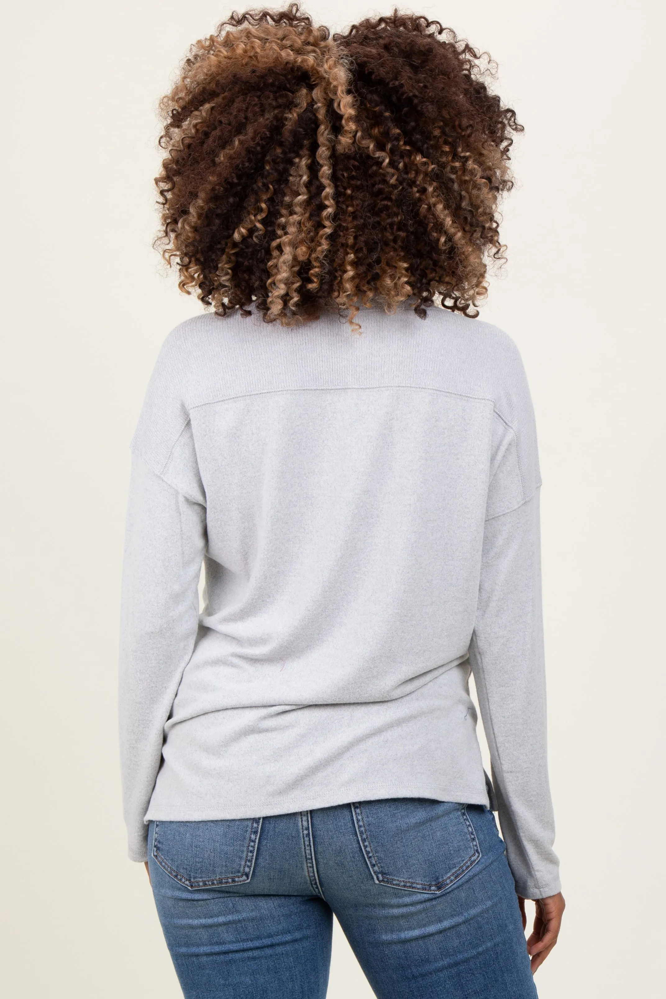 Heather Grey Basic V-Neck Long Sleeve Brushed Knit Maternity Top sold by Pinkblush product image thumbnail 3