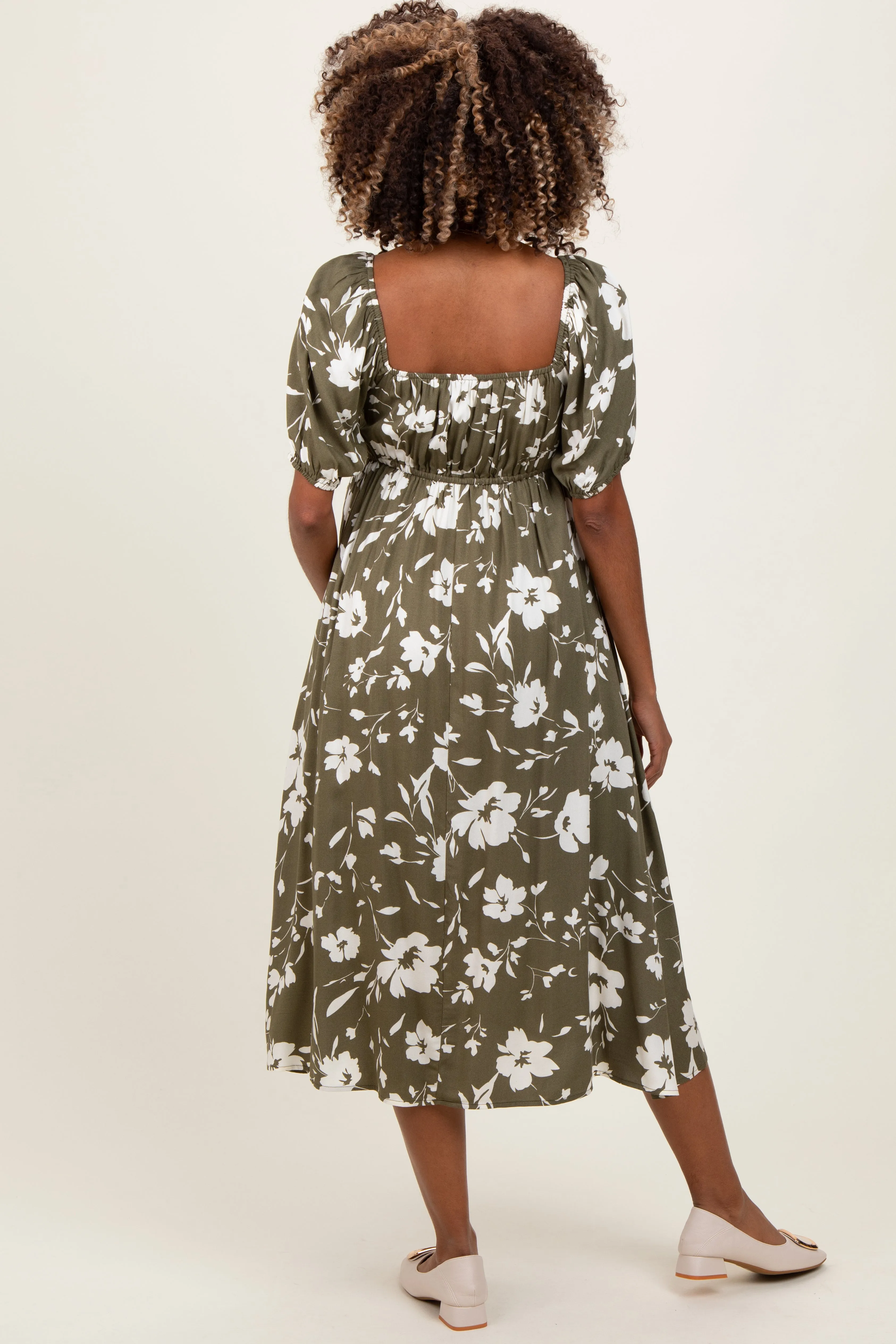 Olive Floral Sweetheart Neckline Maternity Midi Dress sold by Pinkblush product image thumbnail 4