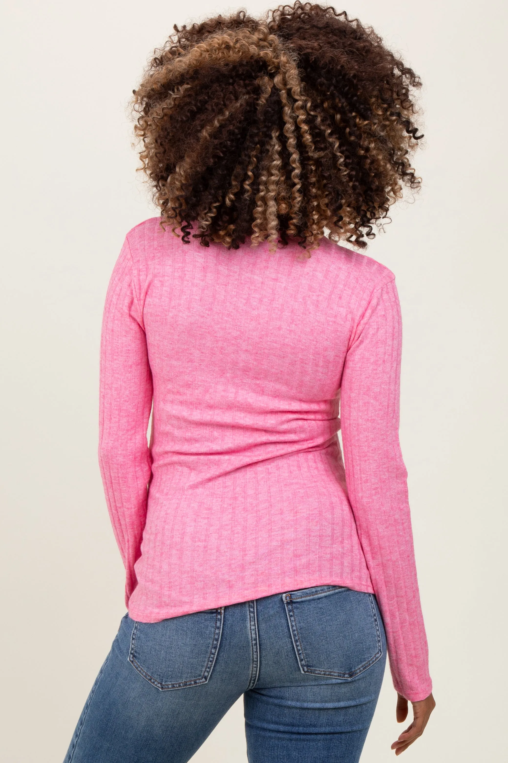 Fuchsia Ribbed Knit Button Long Sleeve Maternity Top sold by Pinkblush product image thumbnail 4