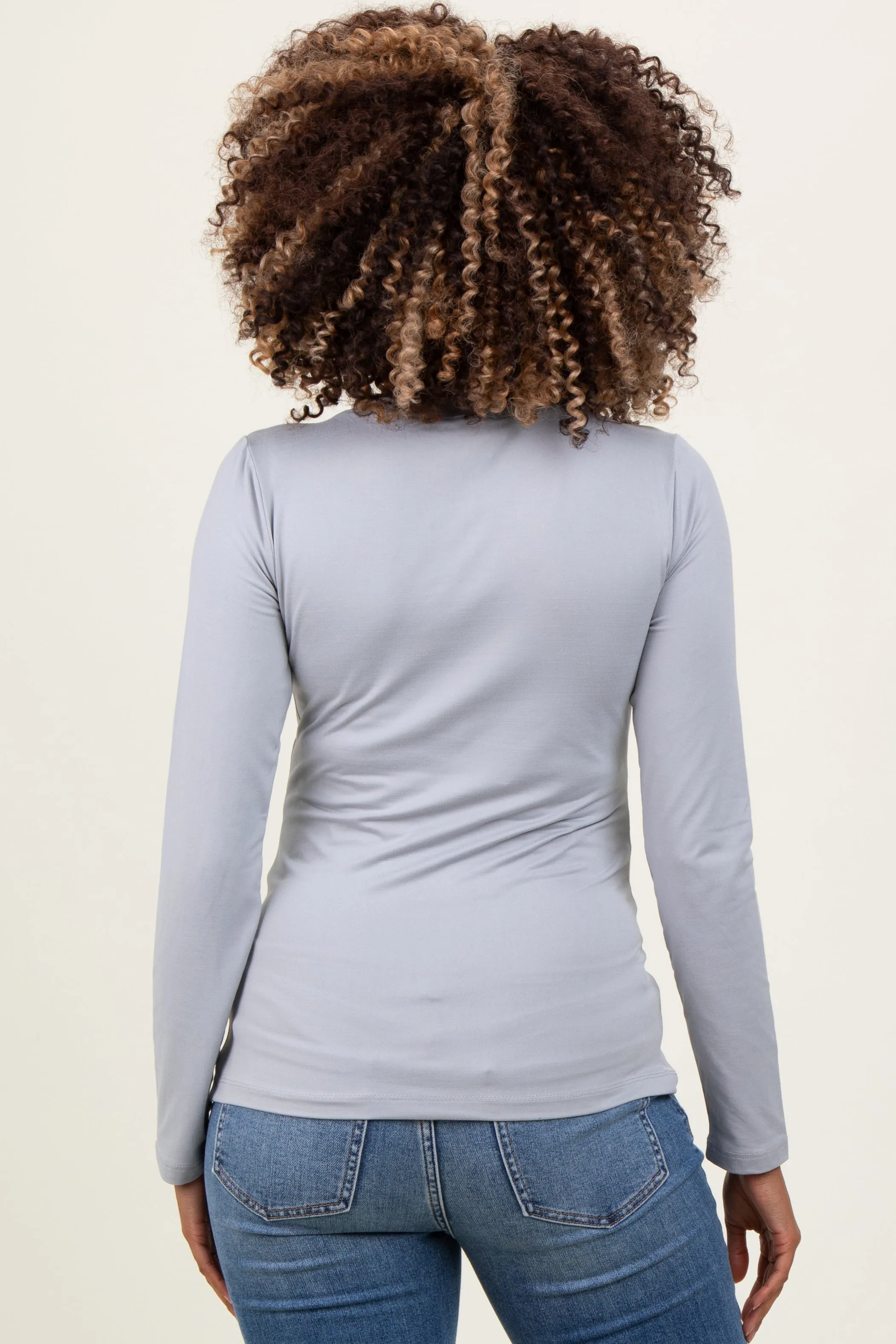 Heather Grey Brushed Knit V-Neck Long Sleeve Maternity Top sold by Pinkblush product image thumbnail 3