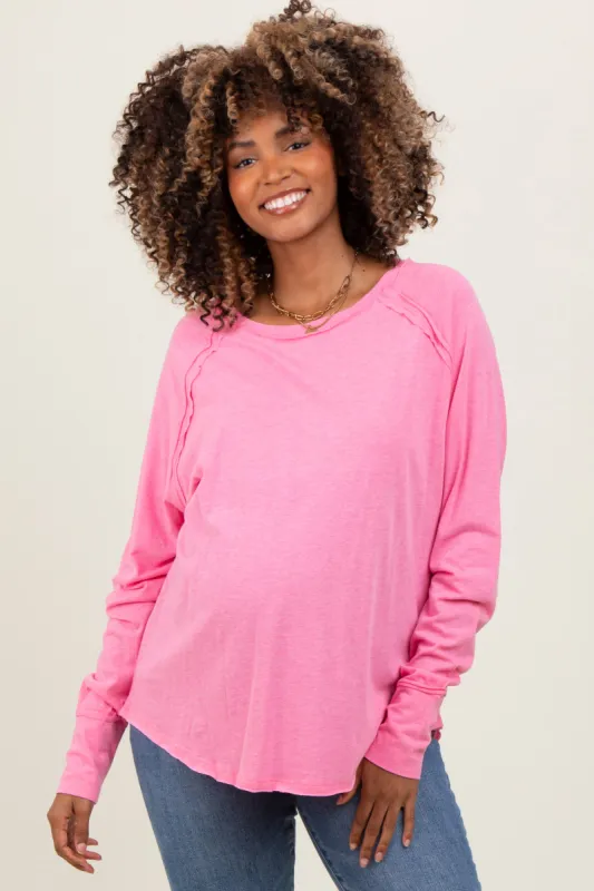 Fuchsia Heather Exposed Seam Long Sleeve Maternity Top sold by Pinkblush
