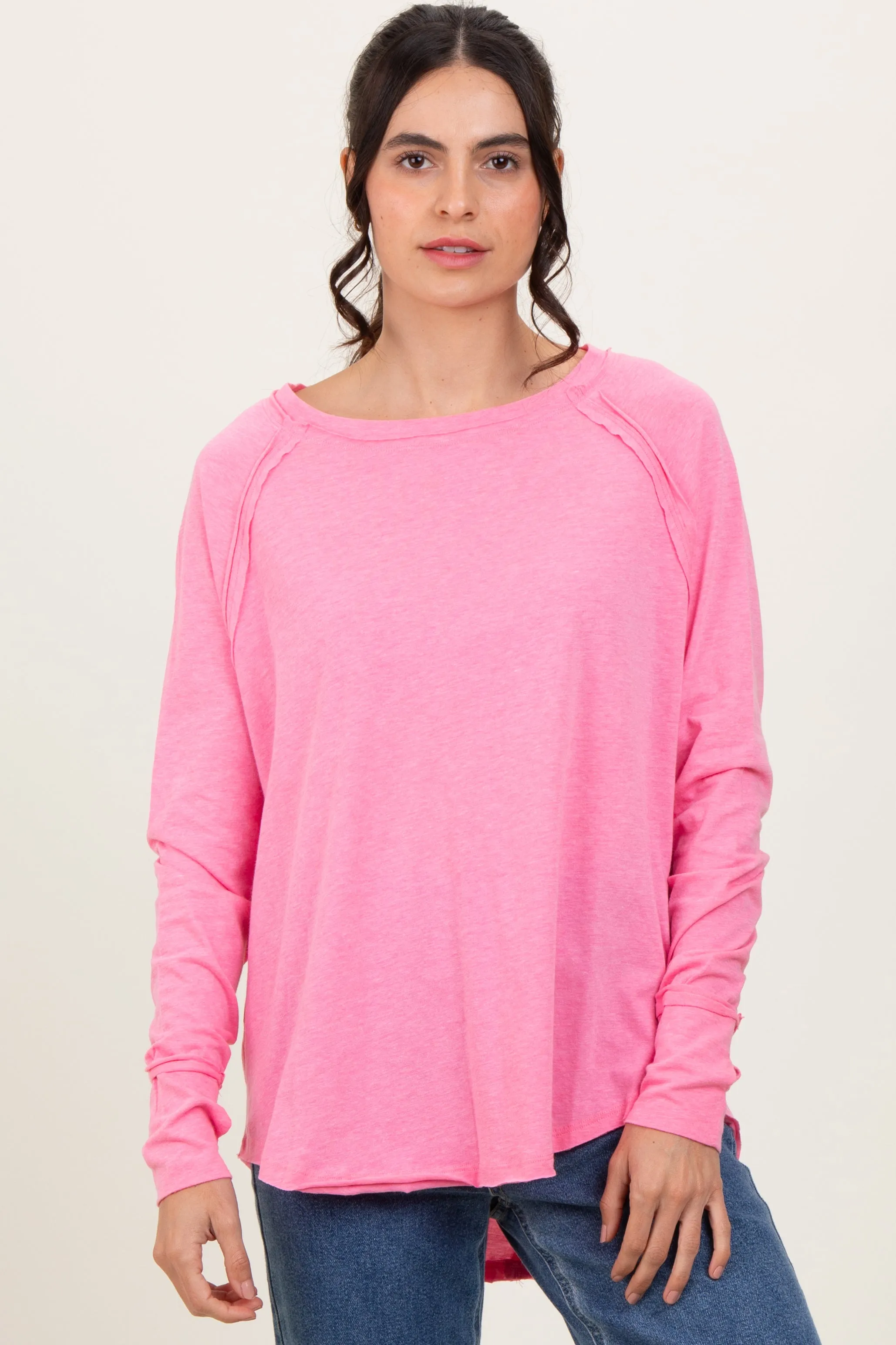 Fuchsia Heather Exposed Seam Long Sleeve Maternity Top sold by Pinkblush product image thumbnail 5