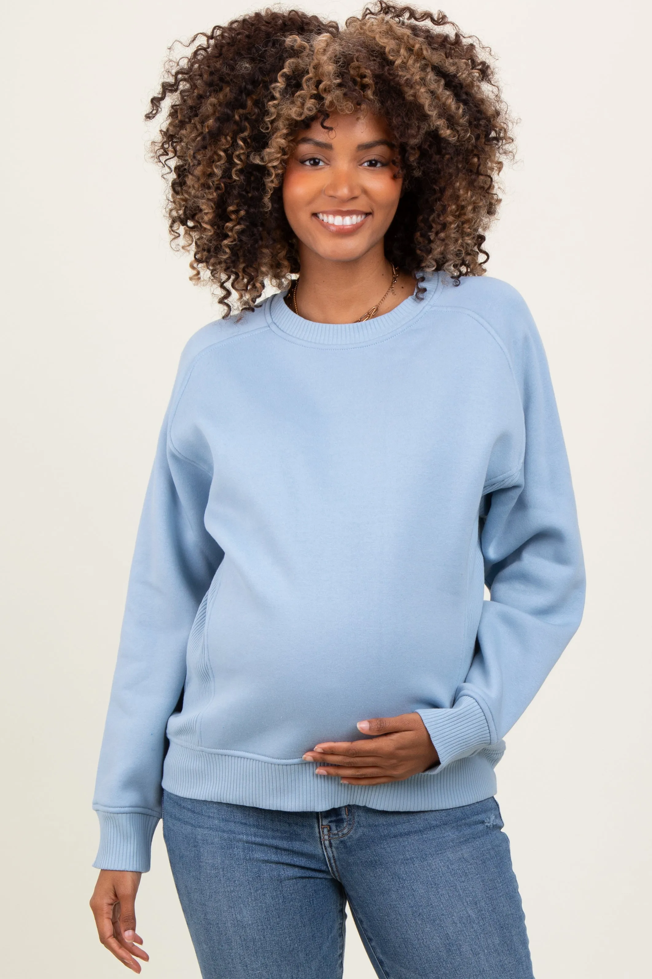 Light Blue Fleece Maternity Sweatshirt sold by Pinkblush