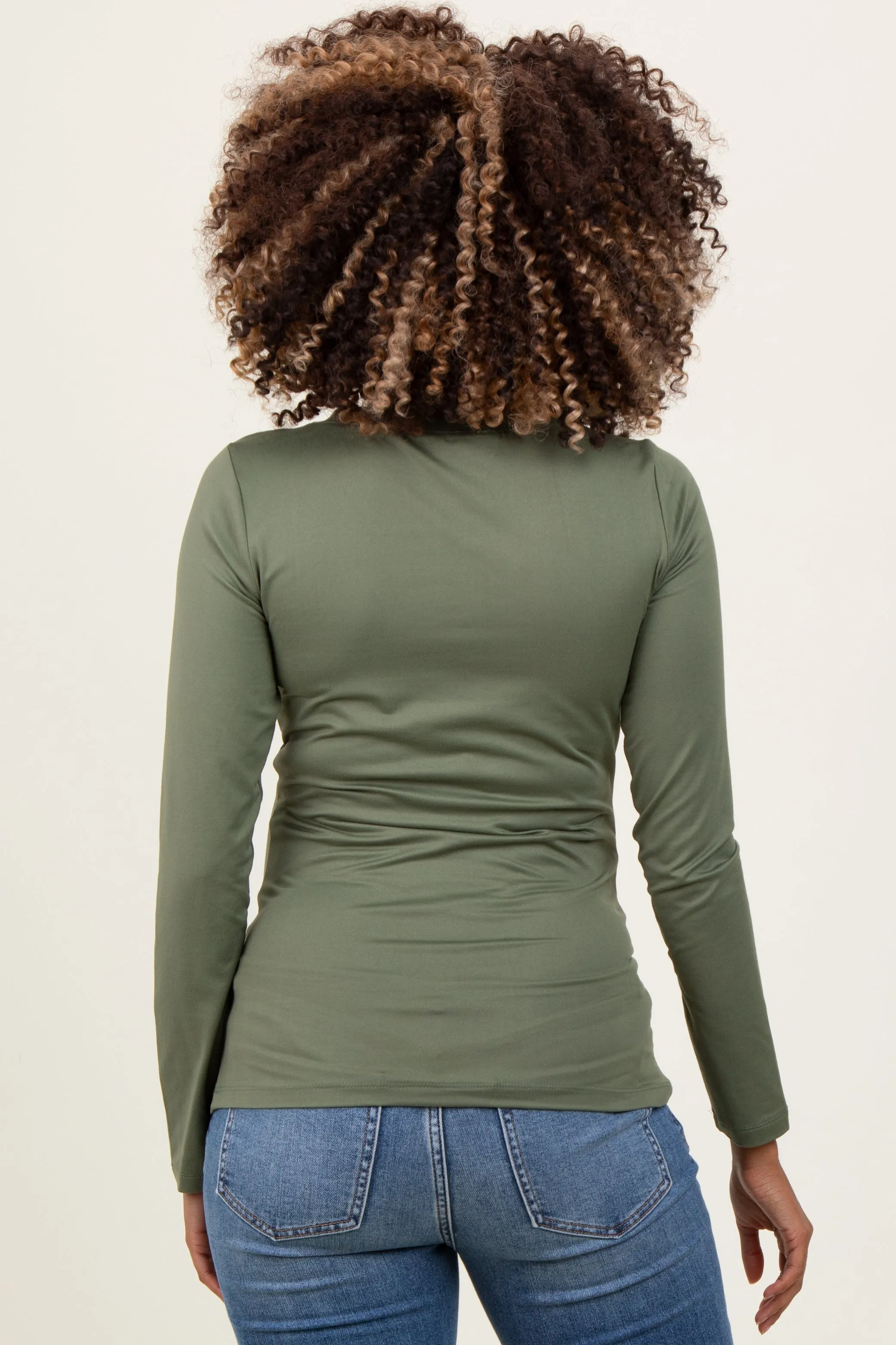 Olive Brushed Knit V-Neck Long Sleeve Maternity Top sold by Pinkblush product image thumbnail 2