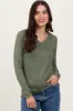 Olive Brushed Knit V-Neck Long Sleeve Maternity Top sold by Pinkblush