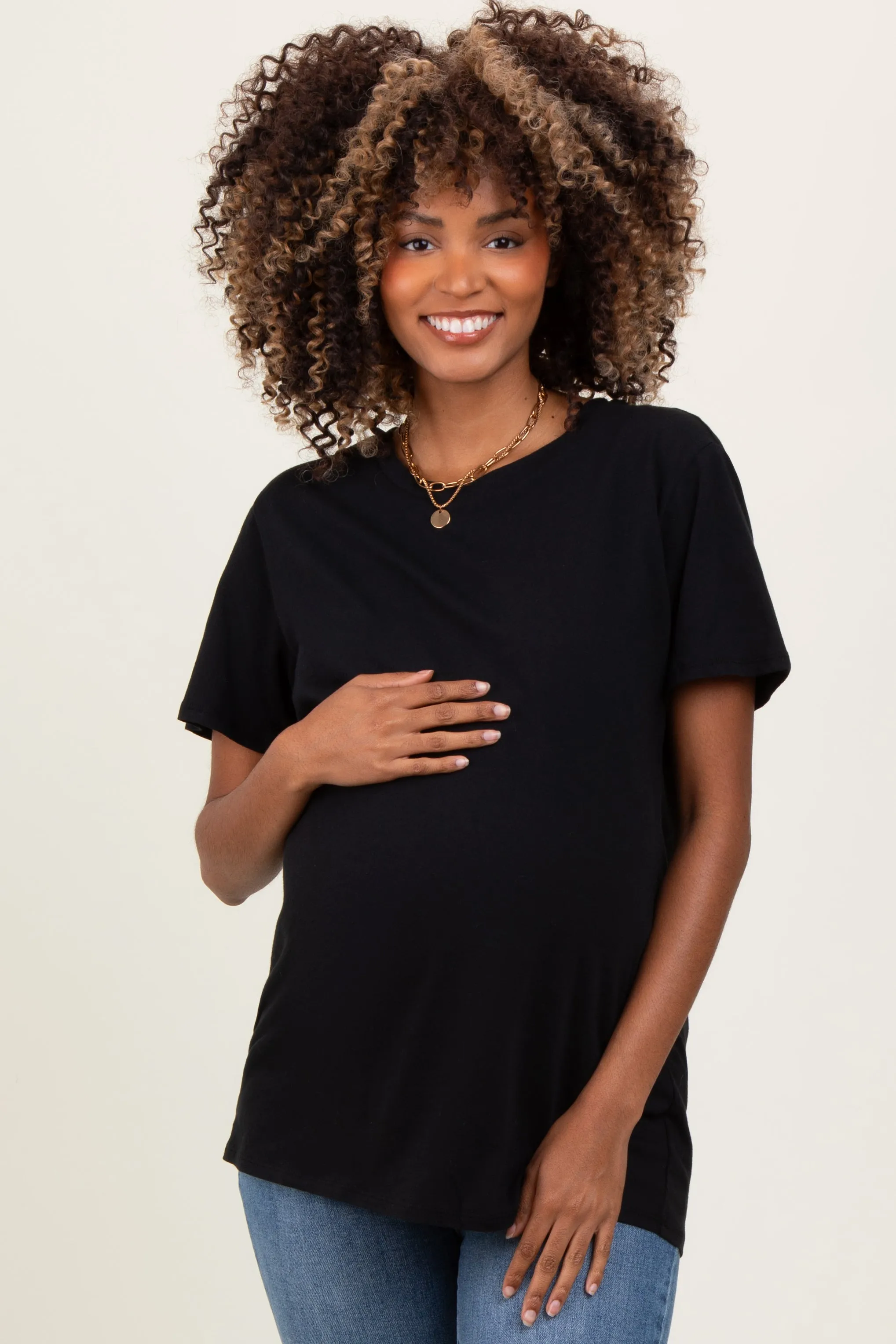 Black Basic Maternity Tee sold by Pinkblush