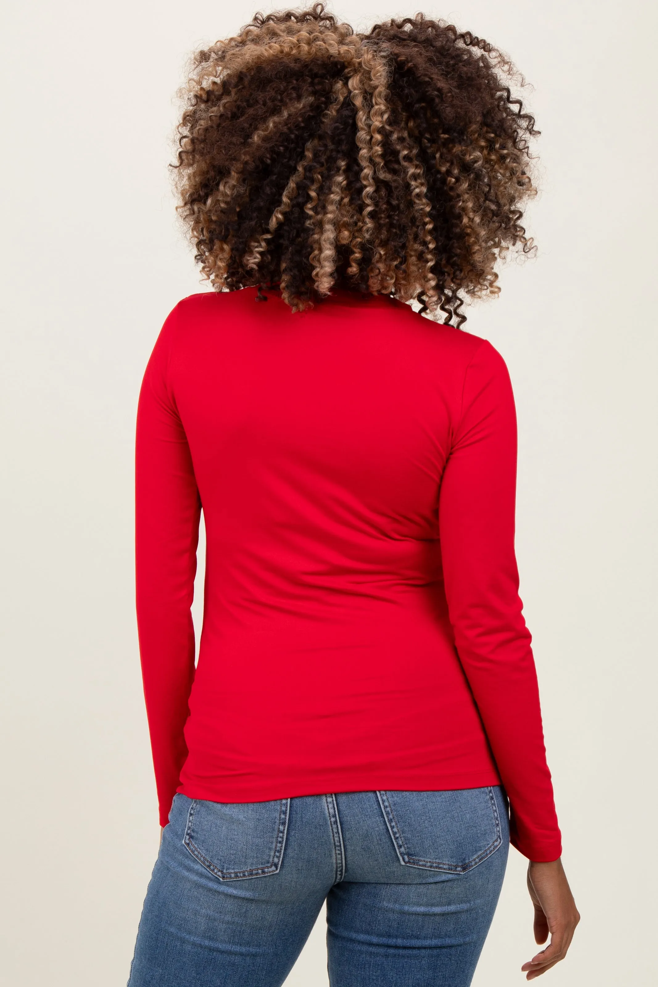 Red Brushed Knit V-Neck Long Sleeve Maternity Top sold by Pinkblush product image thumbnail 4