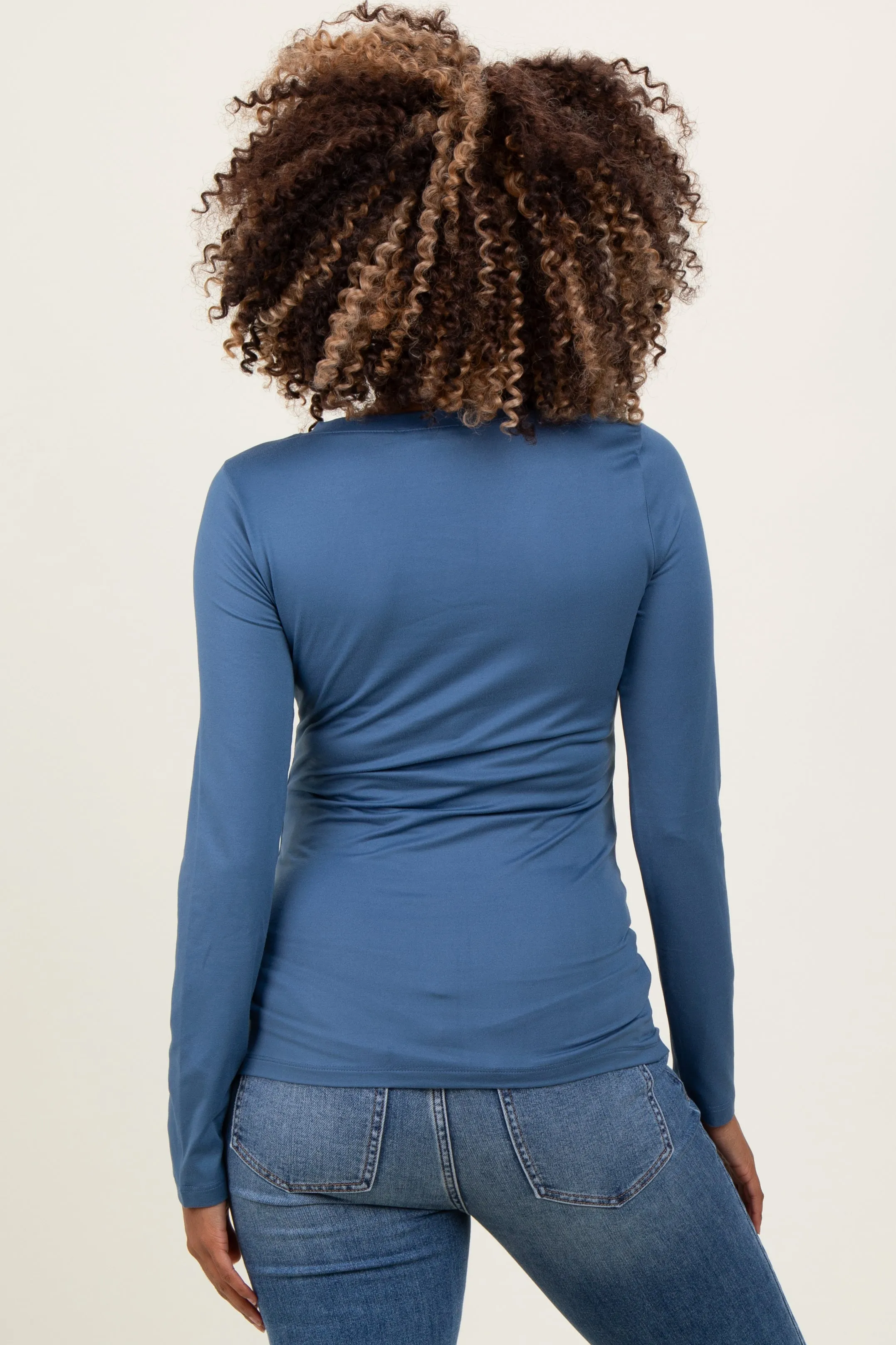Blue Brushed Knit V-Neck Long Sleeve Maternity Top sold by Pinkblush product image thumbnail 3