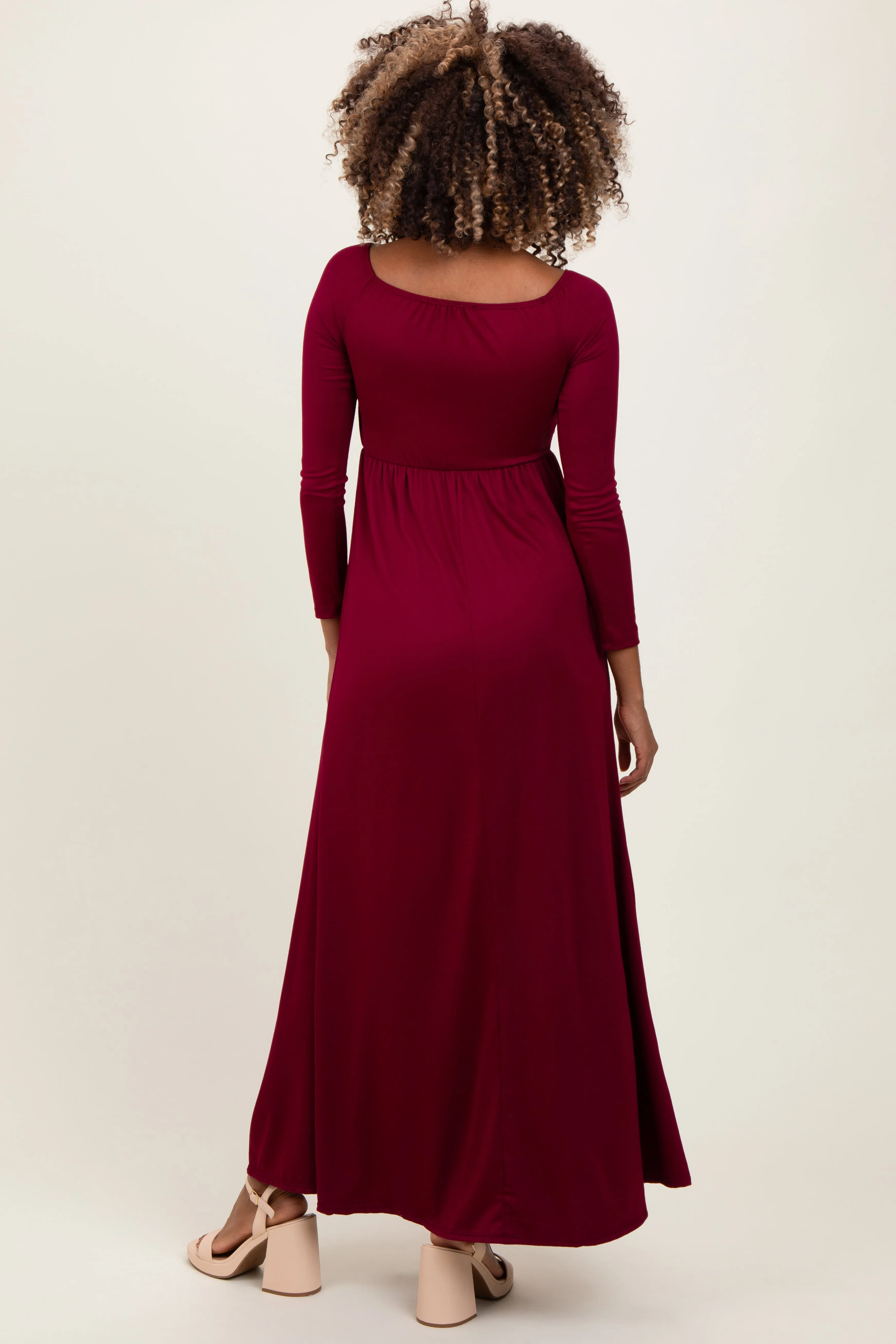 Burgundy Wrap Front Empire Waist Maternity Maxi Dress sold by Pinkblush product image thumbnail 3
