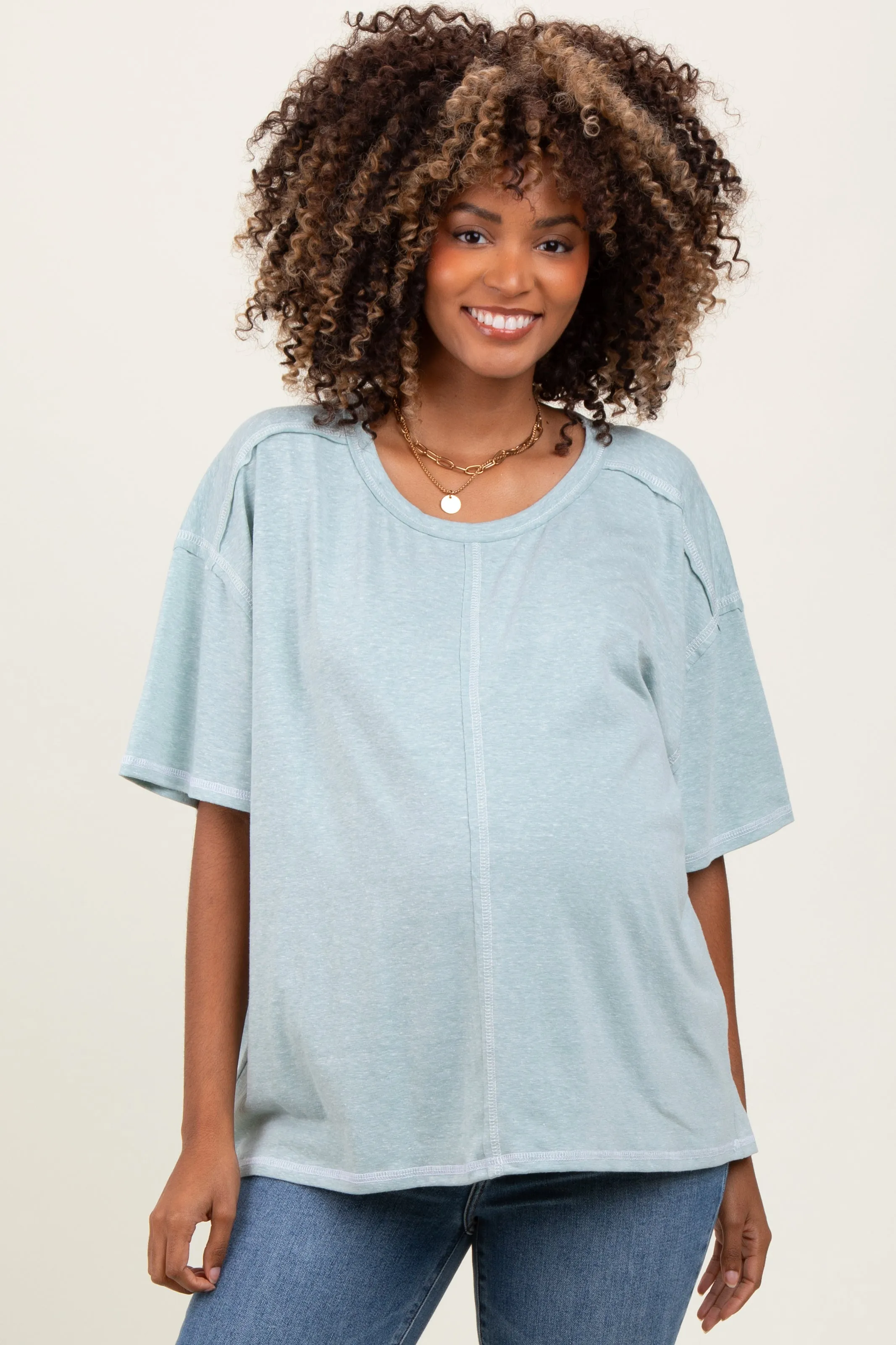 Mint Solid Tri-Blend Short Sleeve Maternity Tunic Top sold by Pinkblush