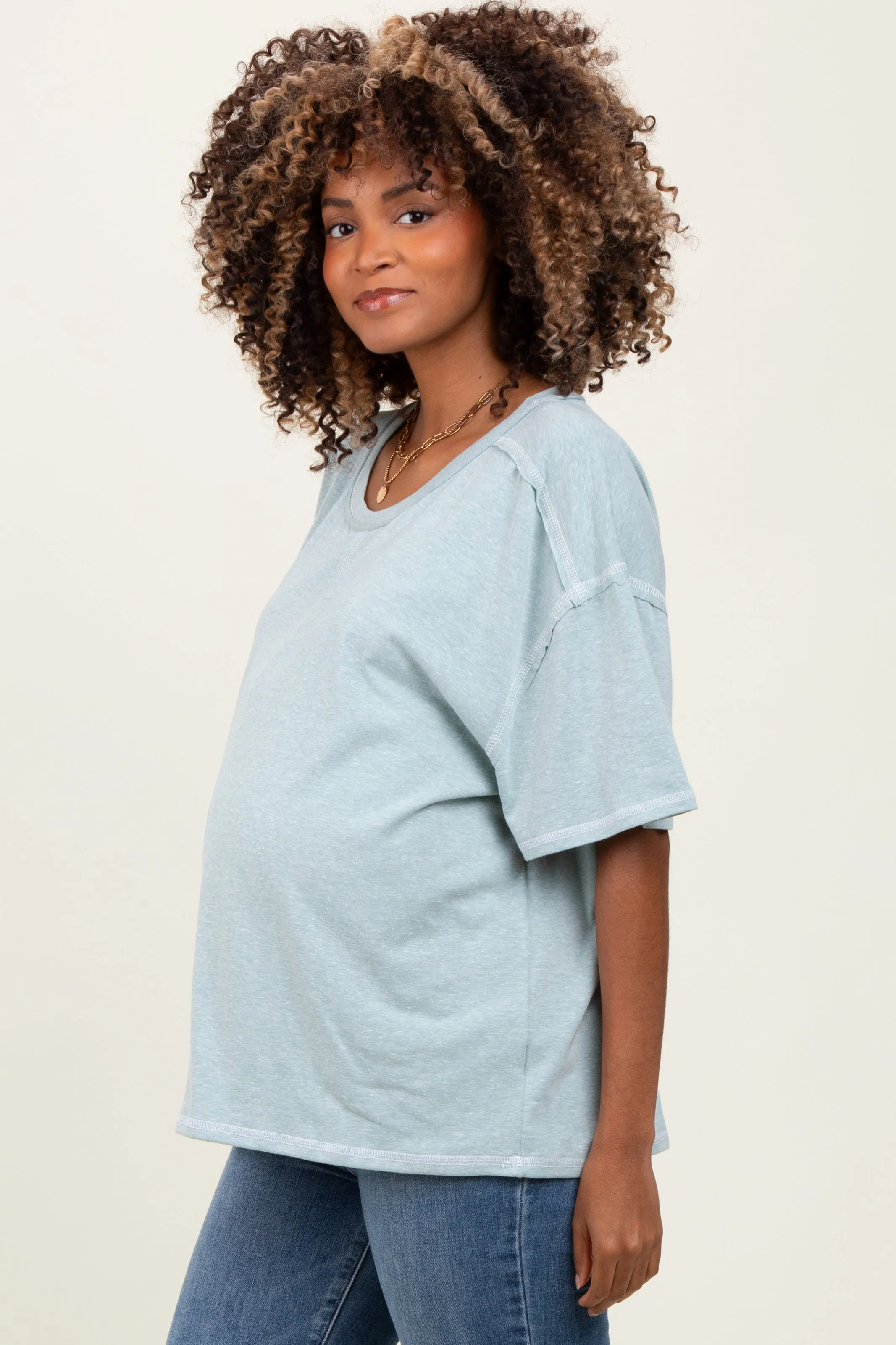 Mint Solid Tri-Blend Short Sleeve Maternity Tunic Top sold by Pinkblush product image thumbnail 2