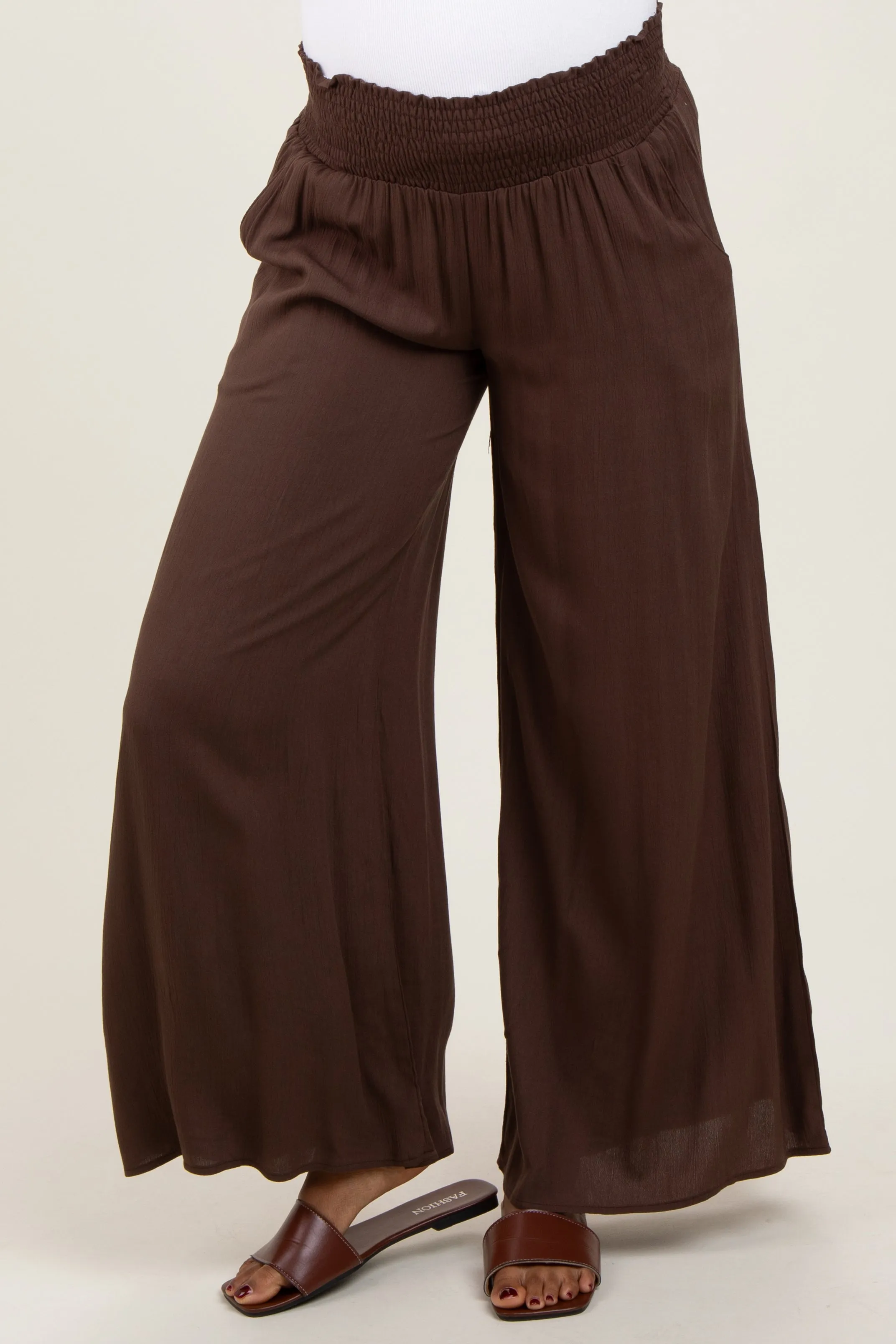 Brown Wide Smock Waist Maternity Pants sold by Pinkblush product image thumbnail 3