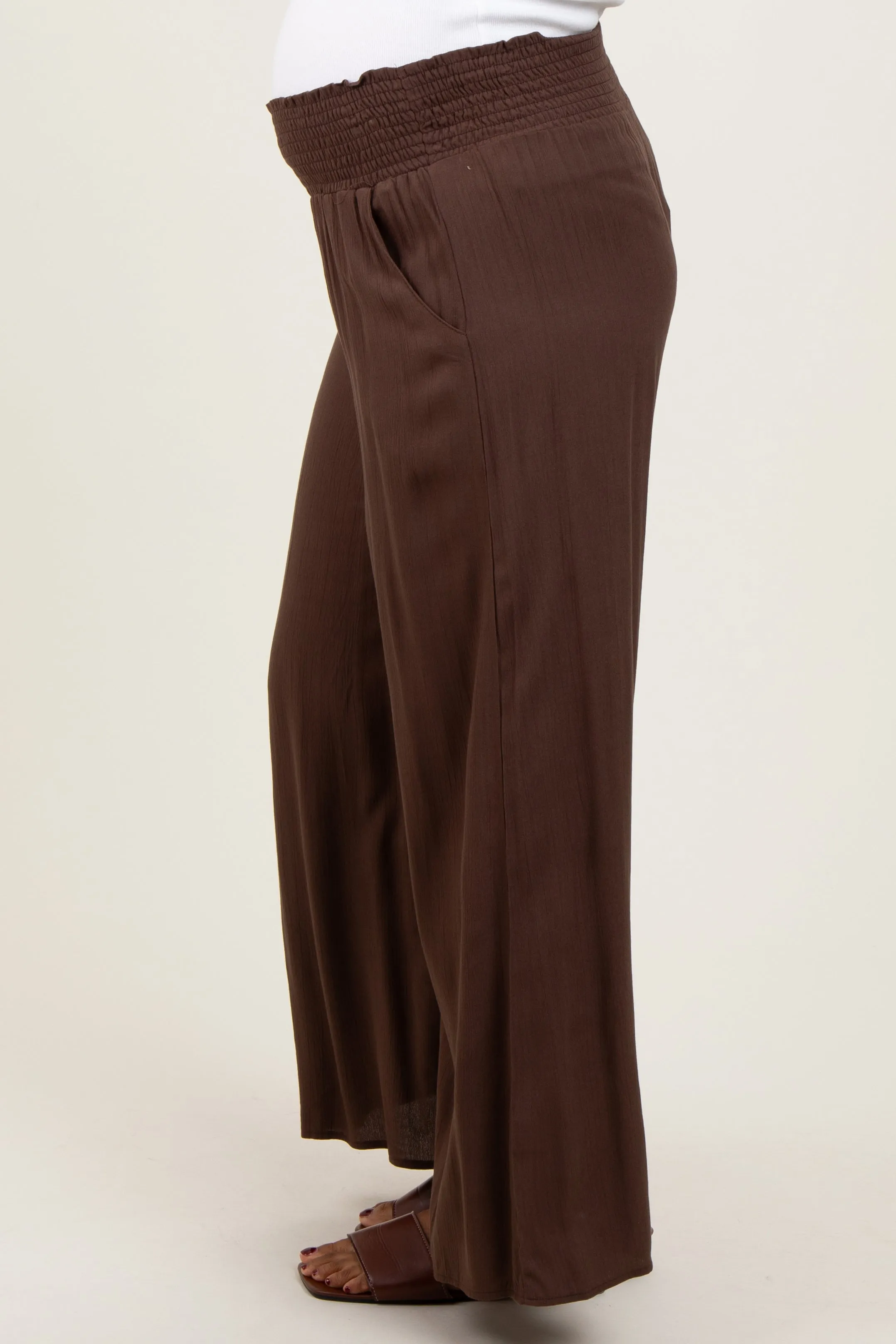 Brown Wide Smock Waist Maternity Pants sold by Pinkblush product image thumbnail 4