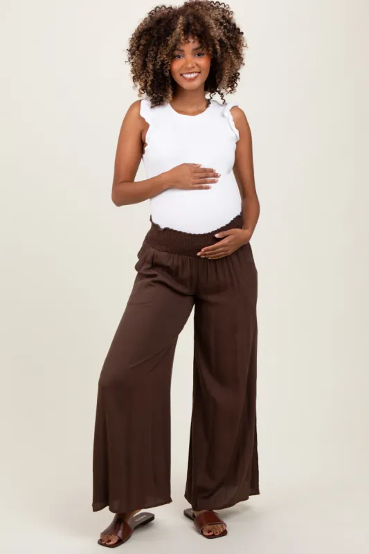 Brown Wide Smock Waist Maternity Pants sold by Pinkblush