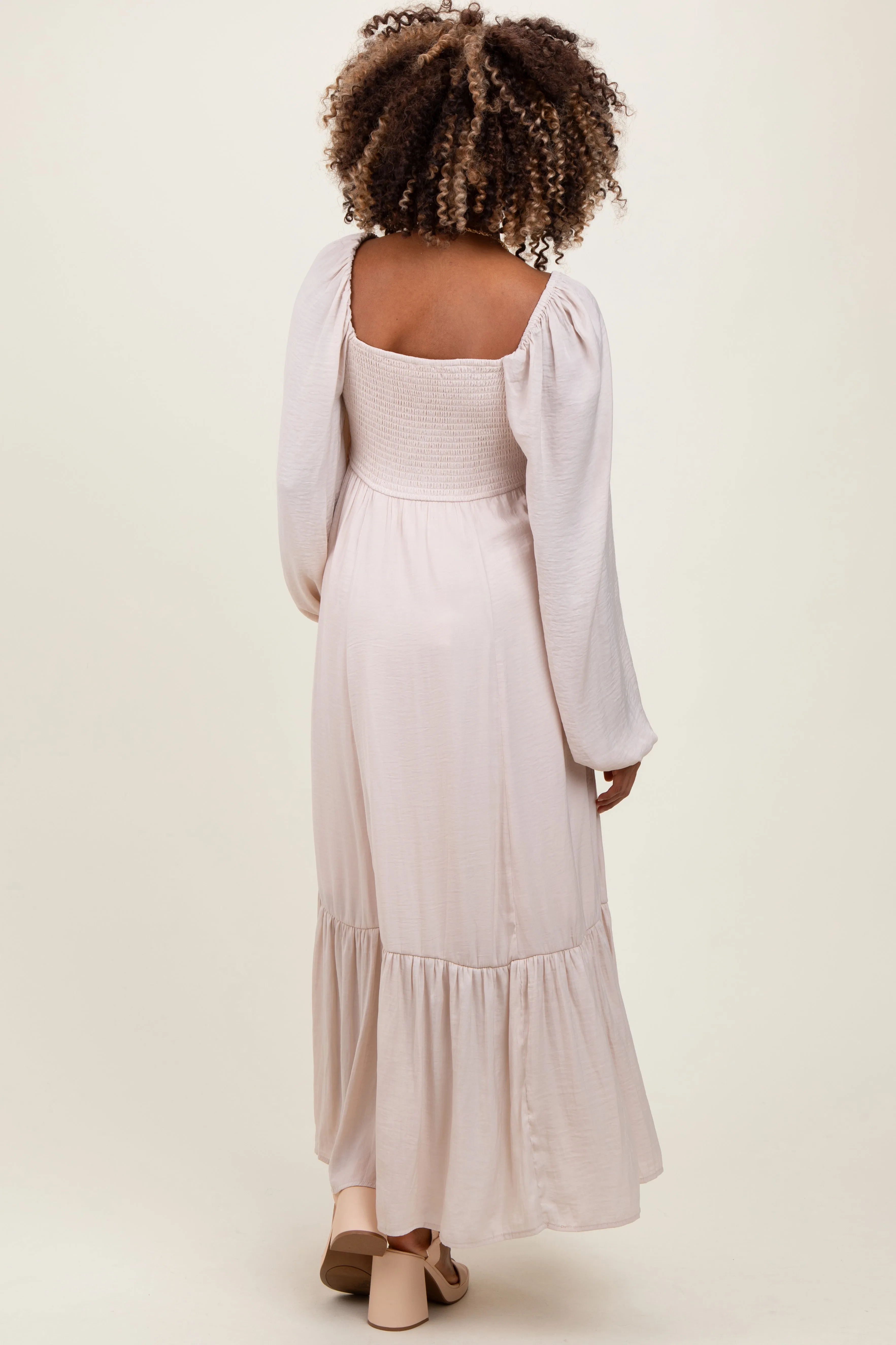 Beige Bow Satin Maternity Maxi Dress sold by Pinkblush product image thumbnail 3