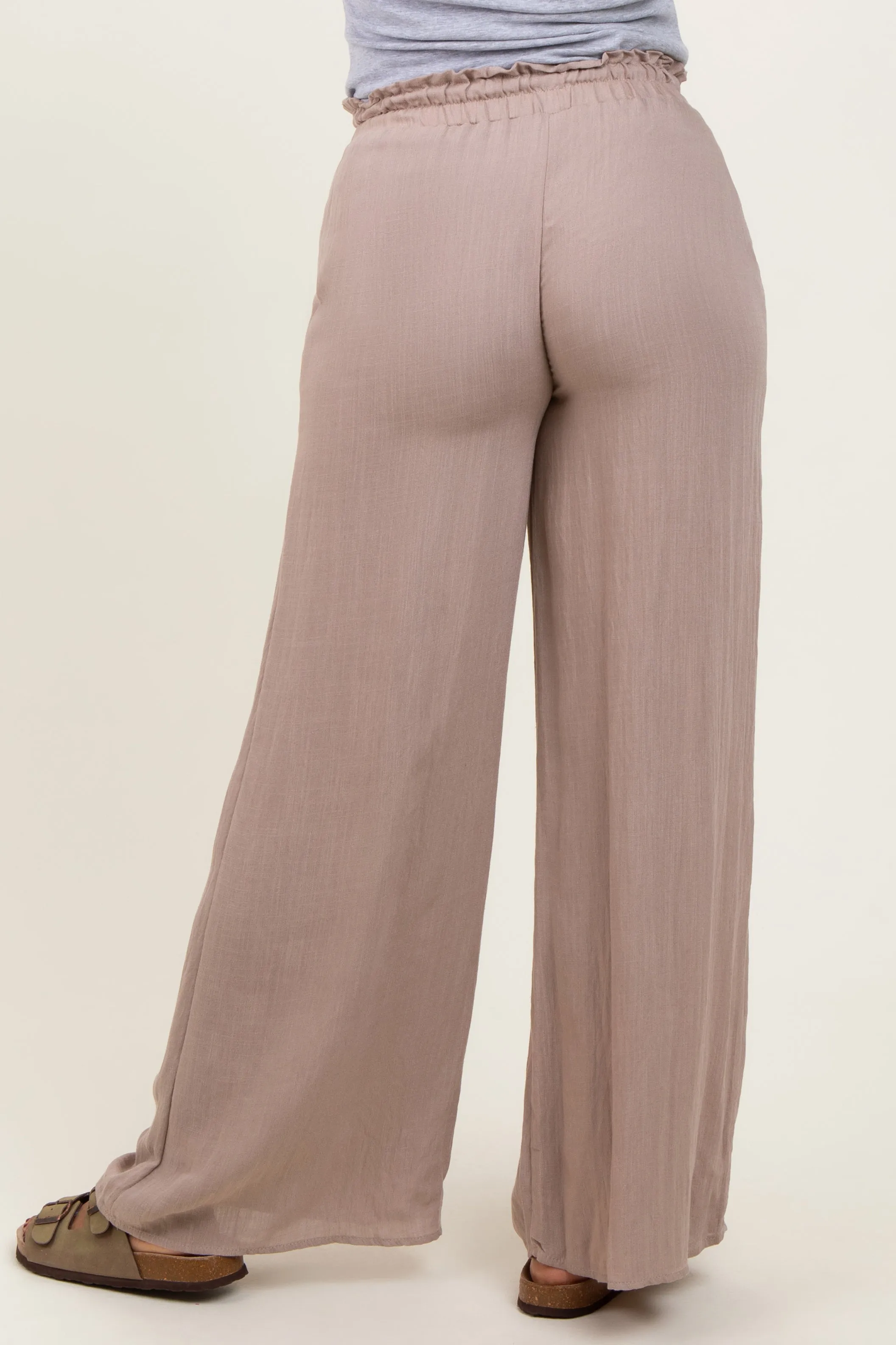 Beige Ruffled Drawstring Waist Wide Leg Maternity Pants sold by Pinkblush product image thumbnail 4