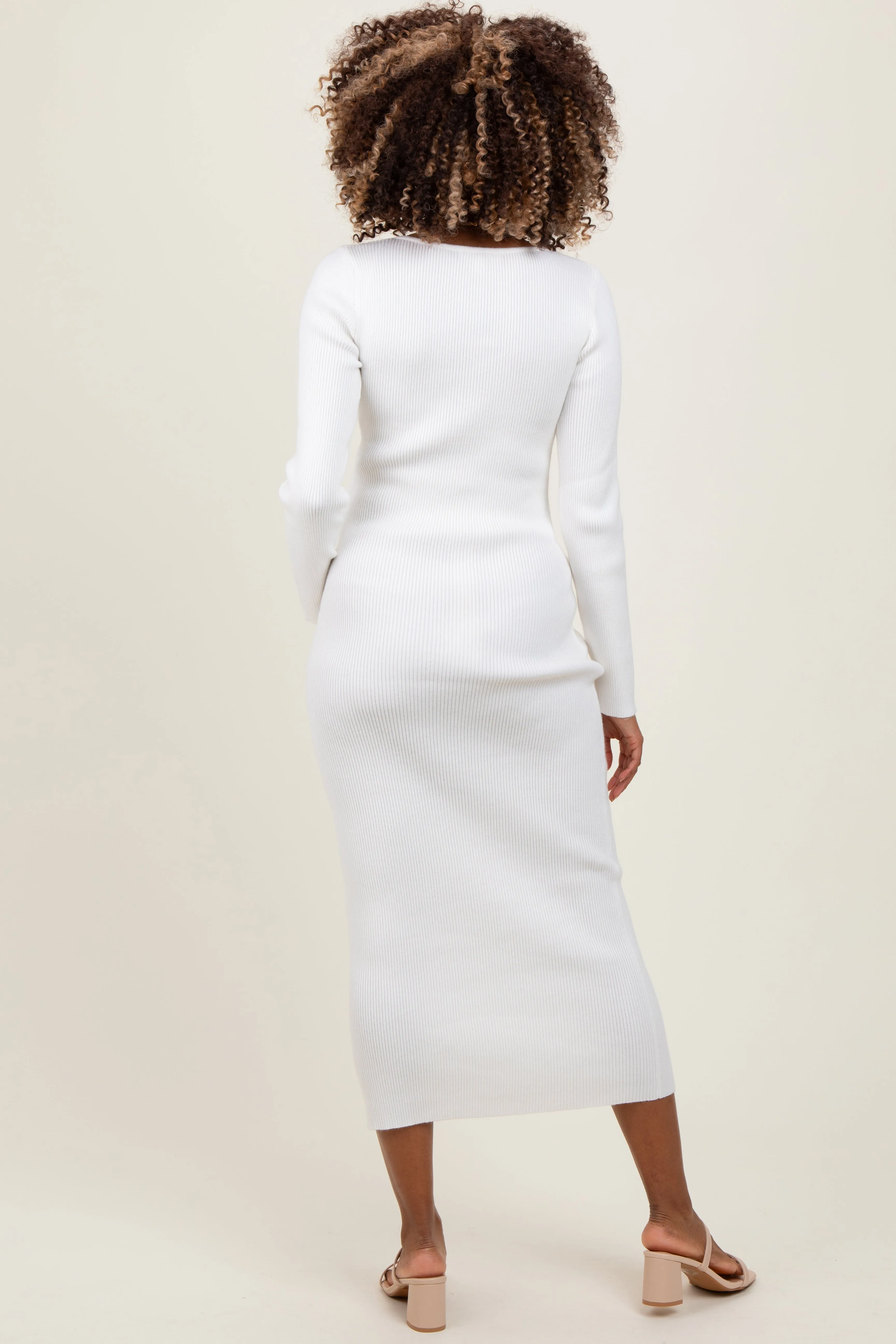 White Henley Ribbed Maternity Midi Sweater Dress sold by Pinkblush product image thumbnail 2