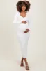 White Henley Ribbed Maternity Midi Sweater Dress sold by Pinkblush