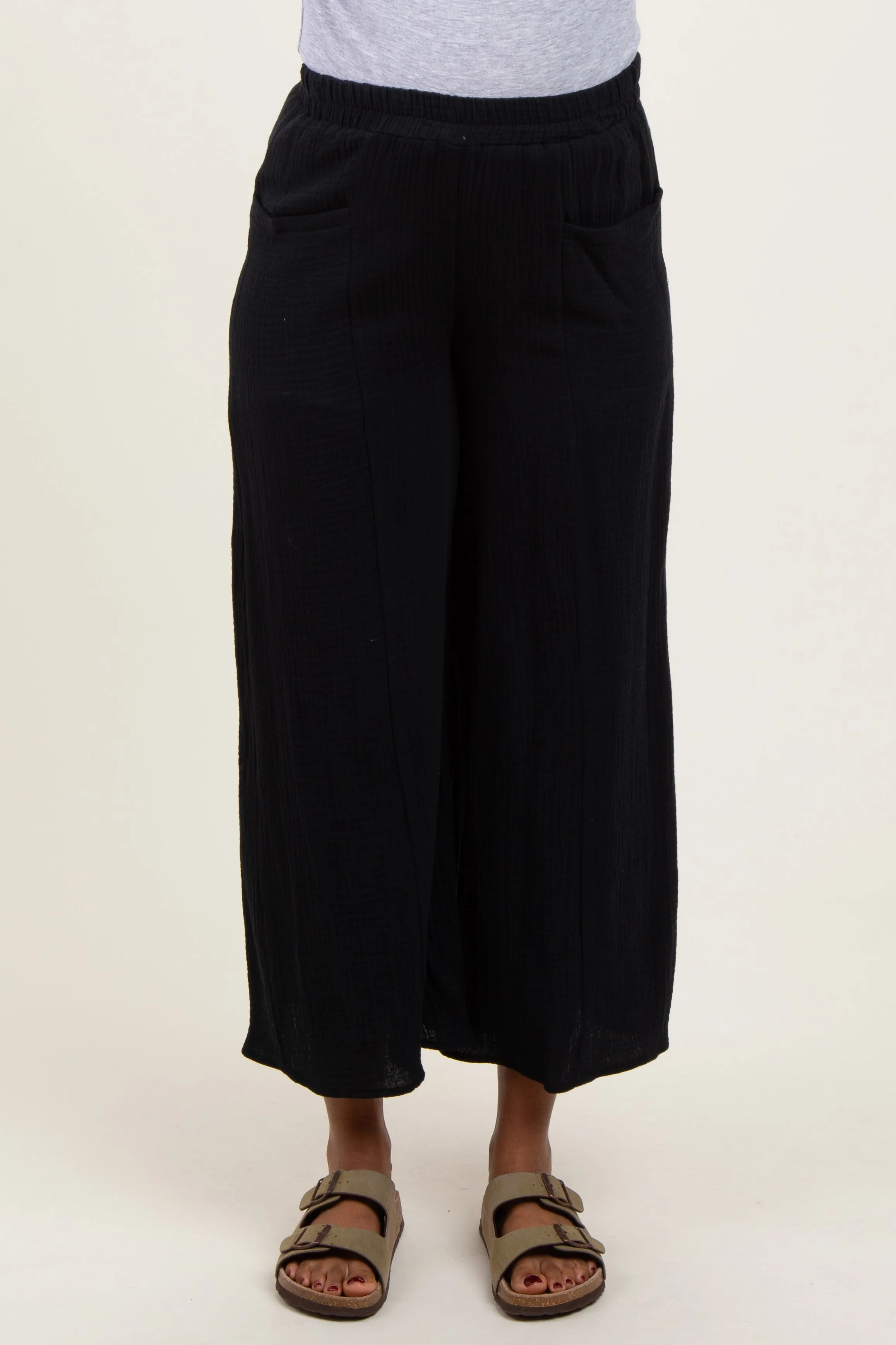 Black Cotton Gauze Wide Leg Maternity Pants sold by Pinkblush product image thumbnail 3