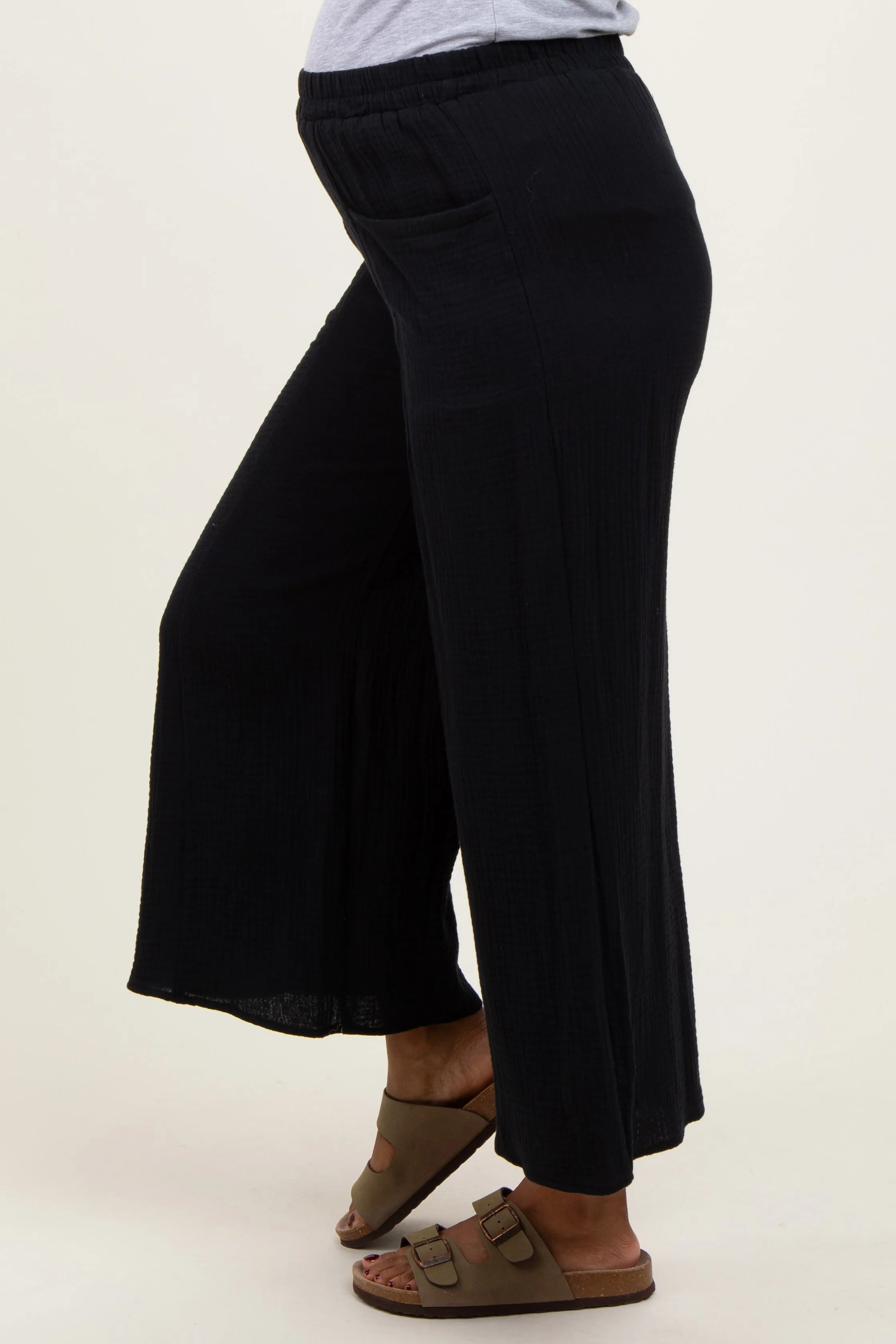 Black Cotton Gauze Wide Leg Maternity Pants sold by Pinkblush product image thumbnail 4