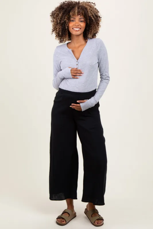 Black Cotton Gauze Wide Leg Maternity Pants sold by Pinkblush