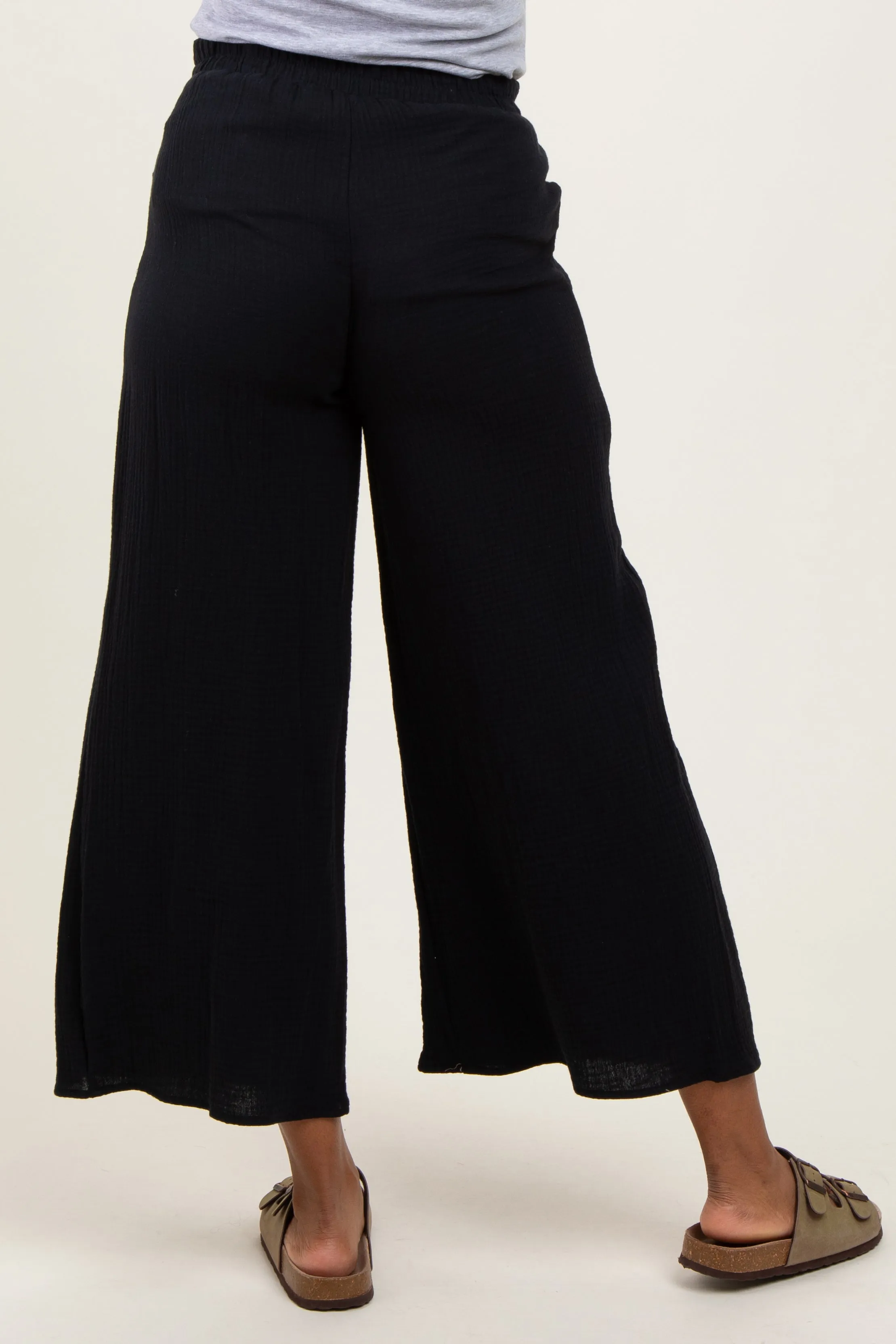 Black Cotton Gauze Wide Leg Maternity Pants sold by Pinkblush product image thumbnail 5