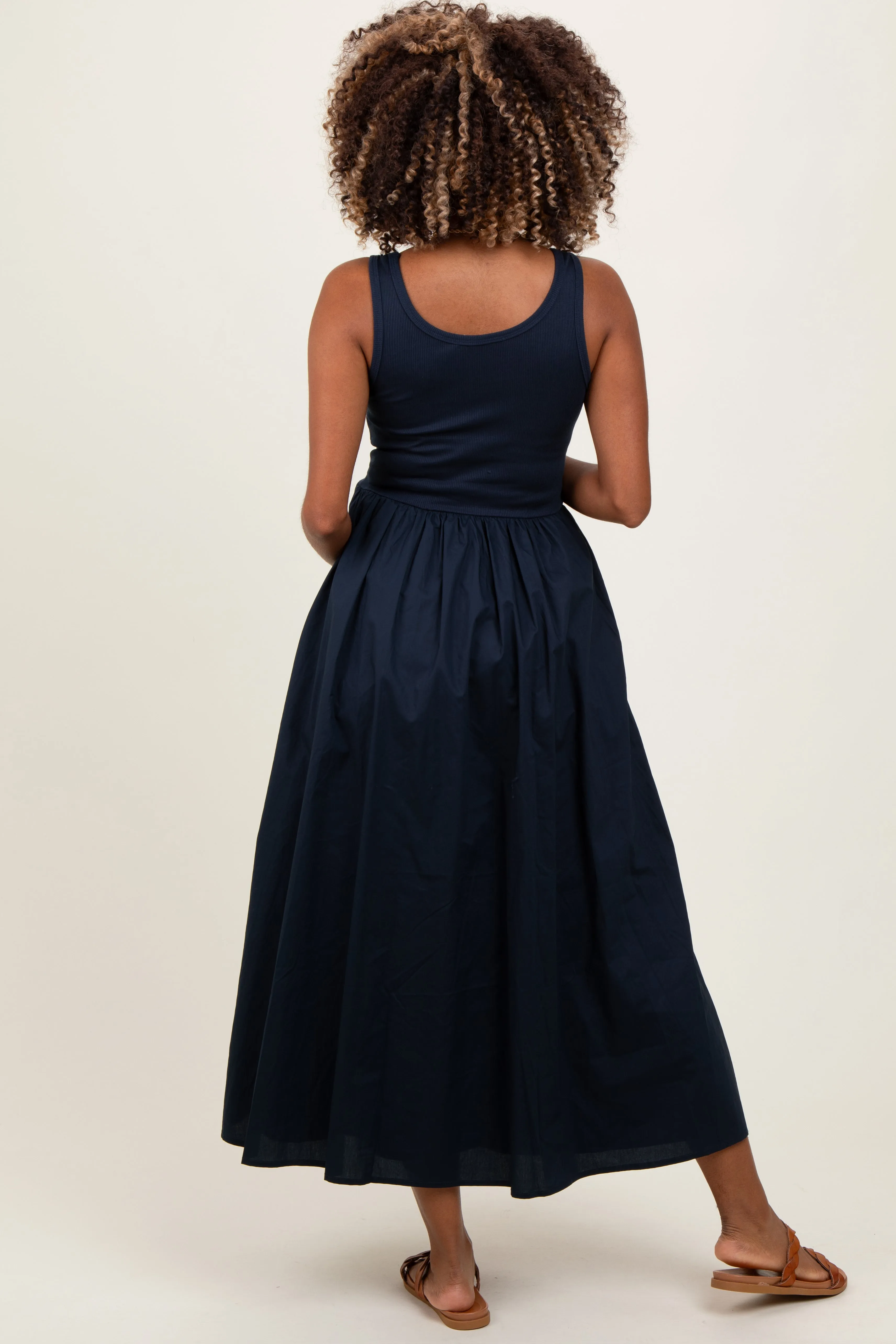 Navy Scoop Neck Contrast Skirt Maternity Maxi Dress sold by Pinkblush product image thumbnail 3