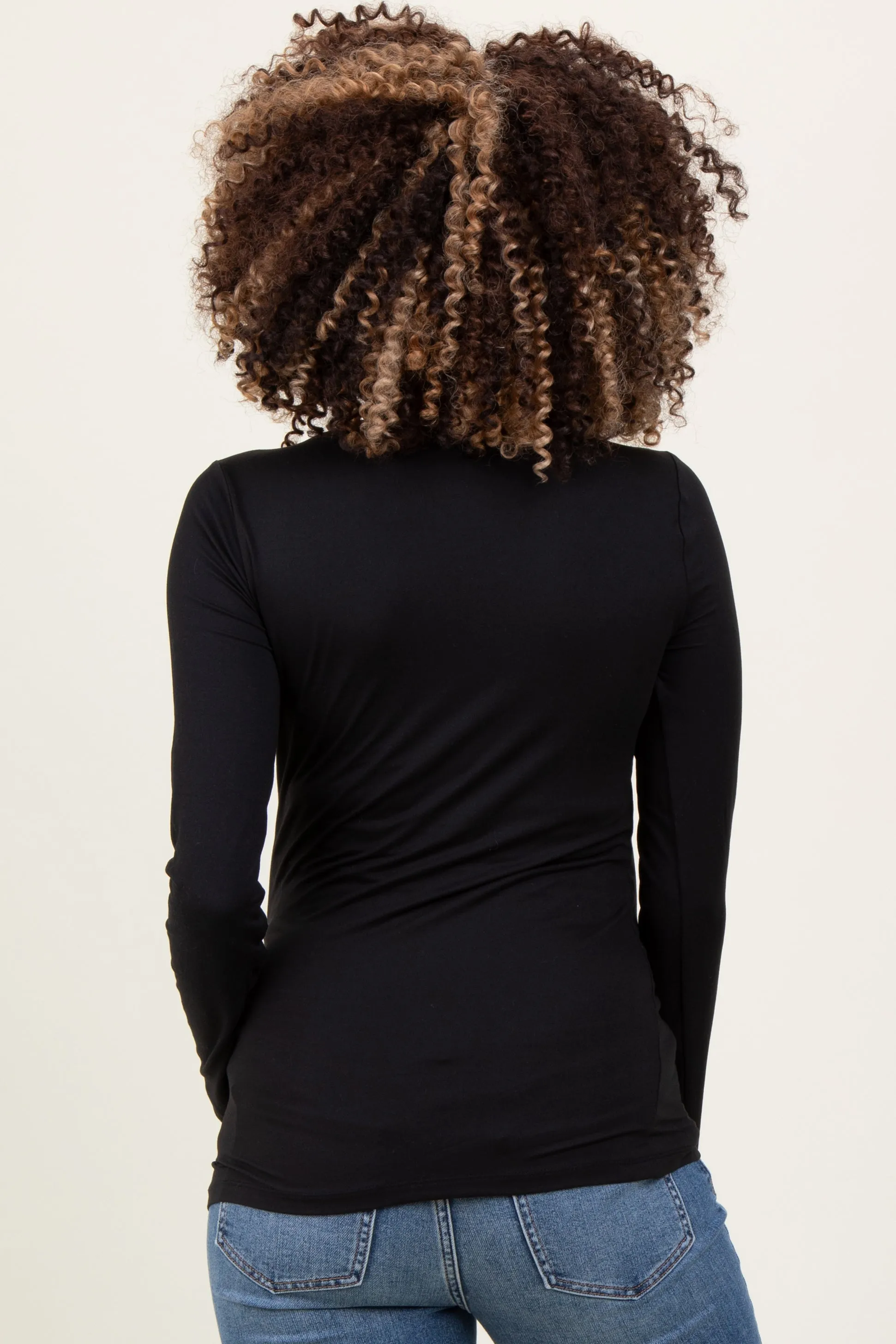 Black Brushed Knit V-Neck Long Sleeve Maternity Top sold by Pinkblush product image thumbnail 2