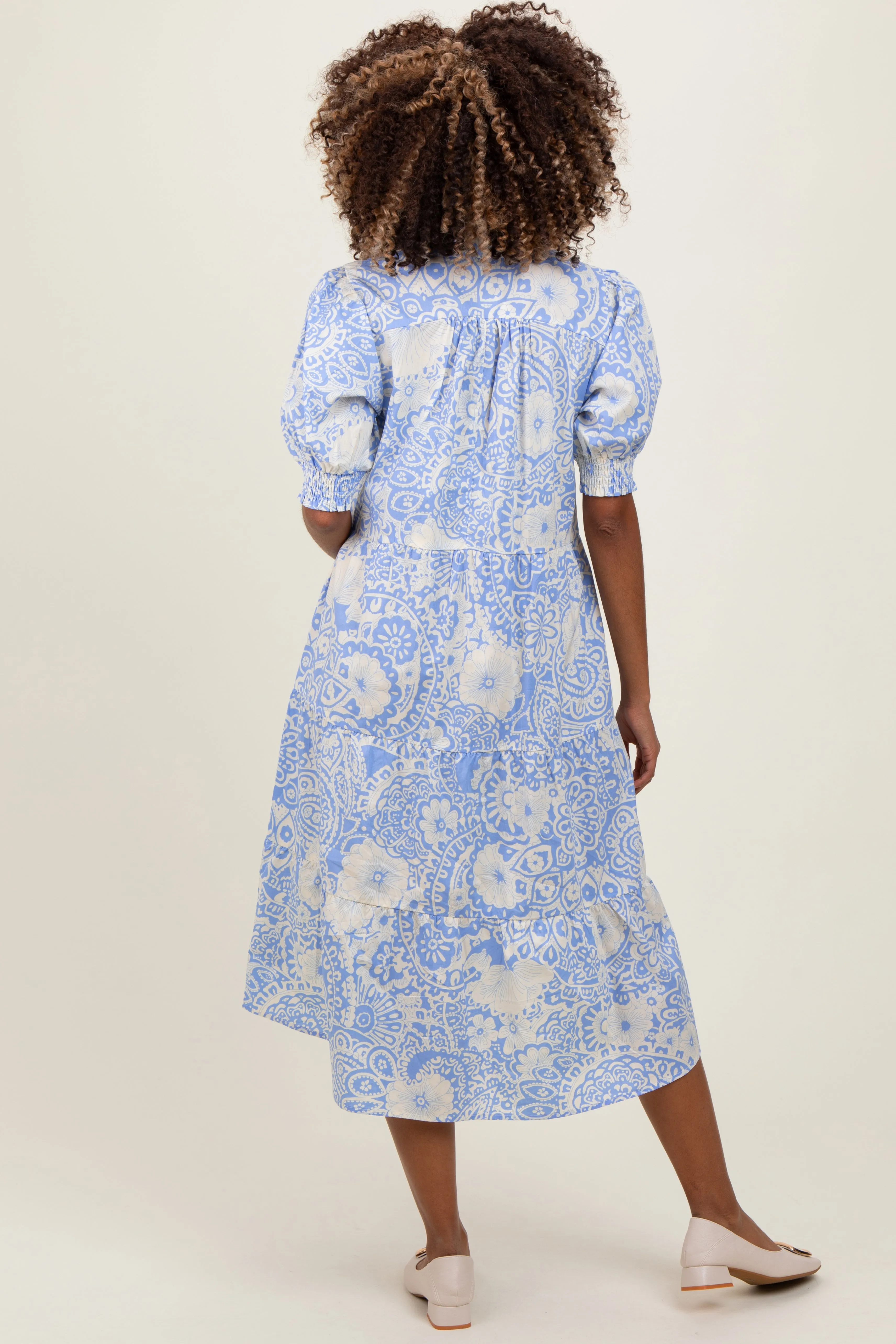 Periwinkle Floral Collared Tiered Maternity Midi Dress sold by Pinkblush product image thumbnail 2