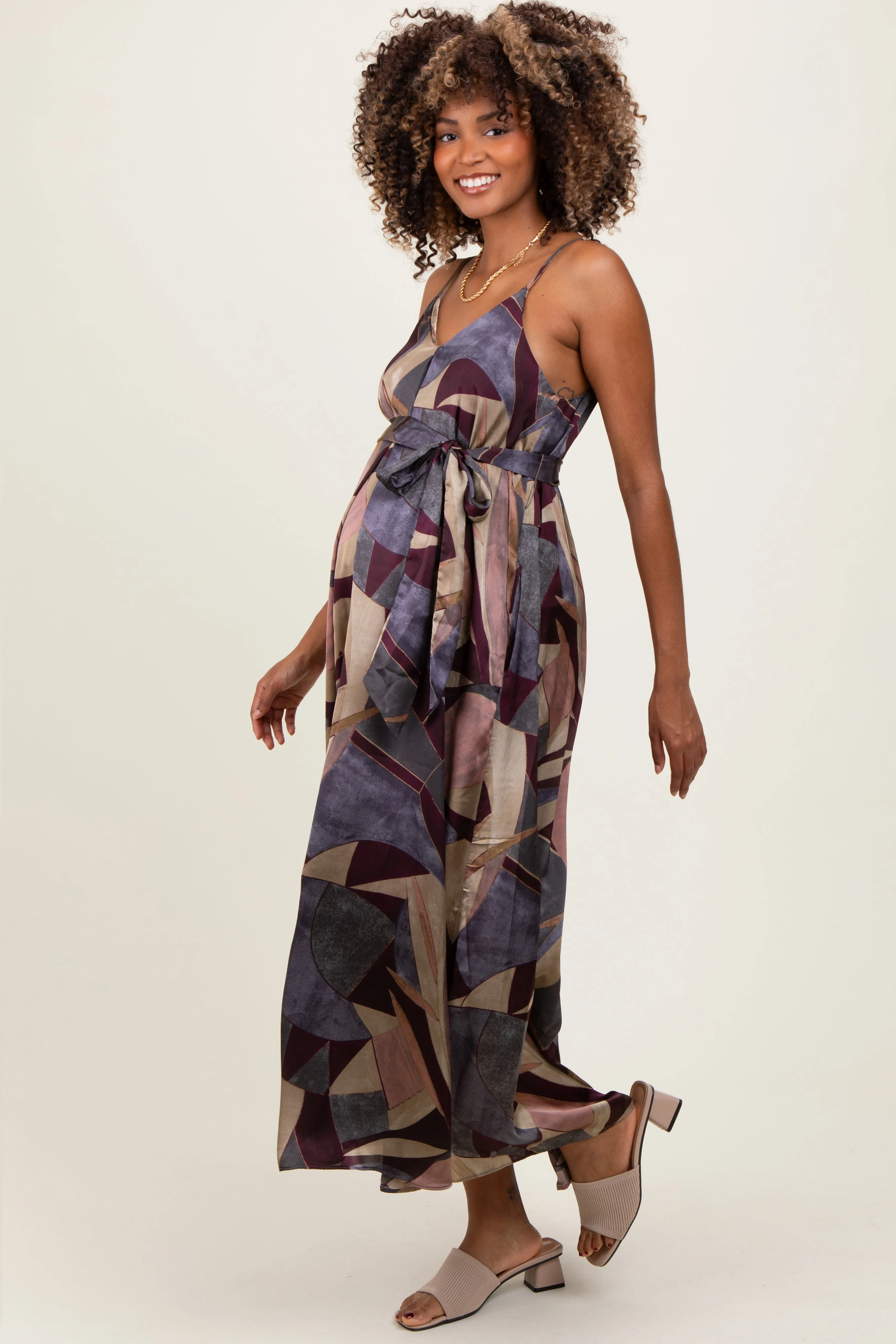 Multicolor Abstract Print Sash Tie Maternity Maxi Dress sold by Pinkblush product image thumbnail 2