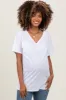 White Oversized V-Neck Short Sleeve Maternity Tee sold by Pinkblush