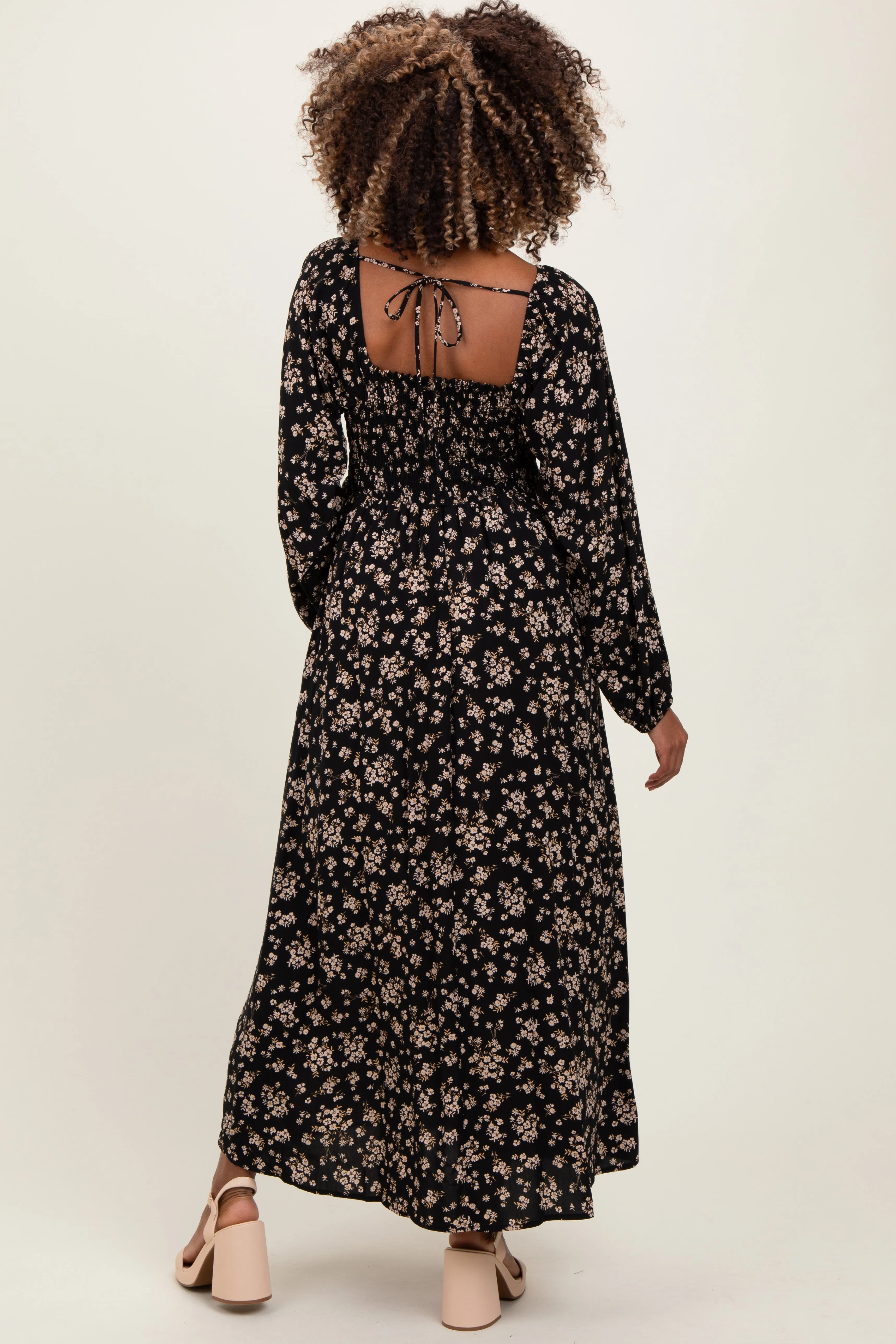 Black Floral Square Neck Long Sleeve Maternity Maxi Dress sold by Pinkblush product image thumbnail 3