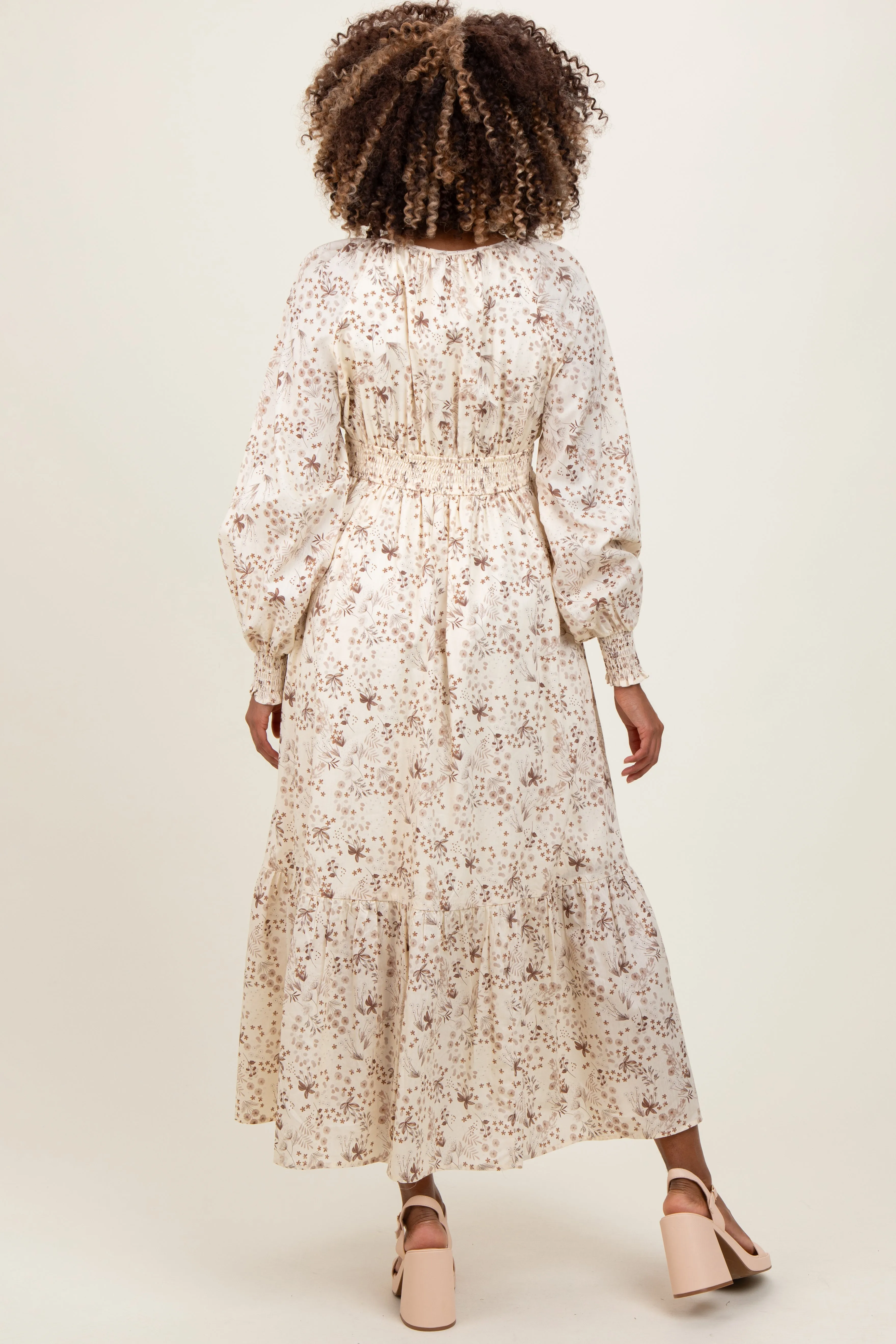 Cream Raglan Sleeve Floral Button Maternity Maxi Dress sold by Pinkblush product image thumbnail 3