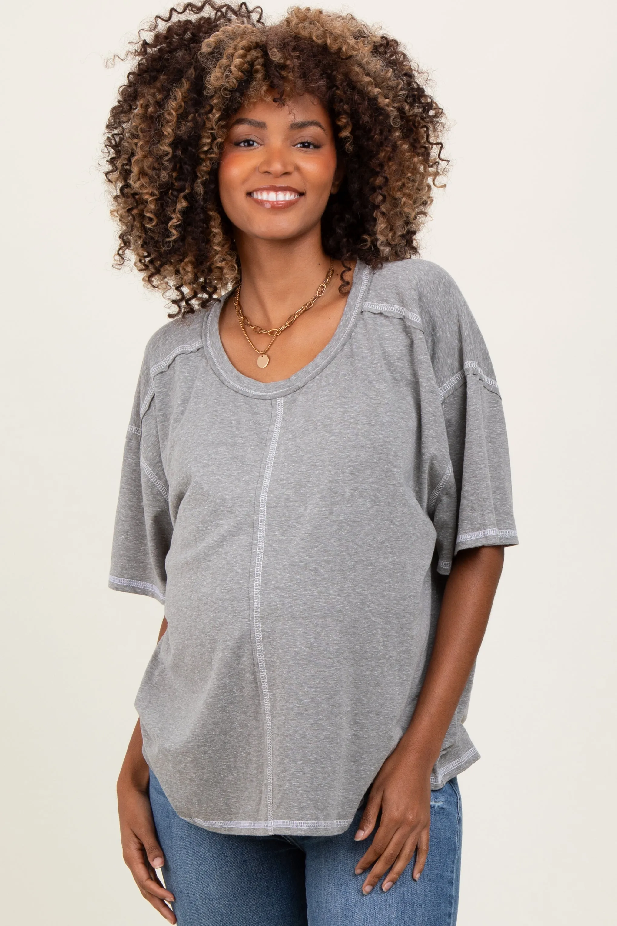 Light Olive Solid Tri-Blend Short Sleeve Maternity Tunic Top sold by Pinkblush
