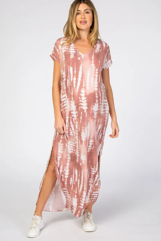 Mauve Tie Dye Maternity Maxi Dress sold by Pinkblush