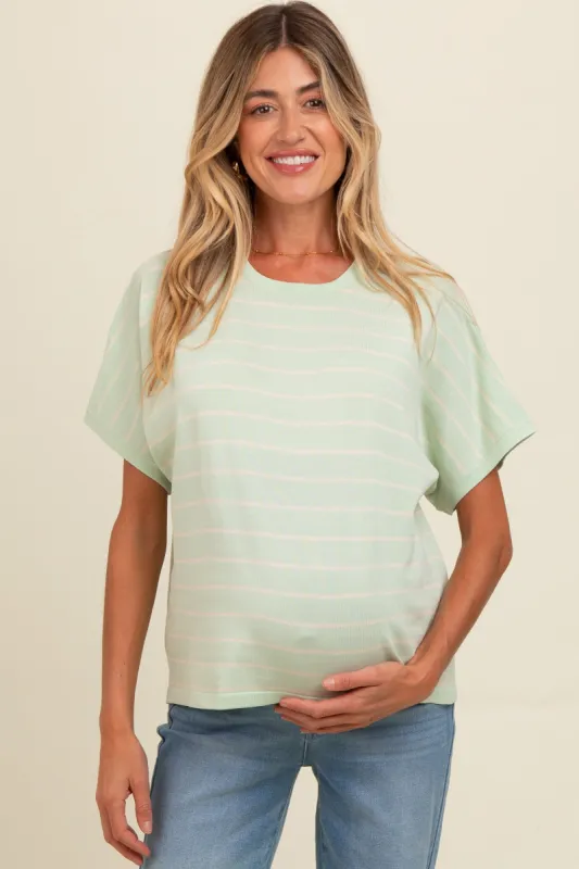 Mint Green Striped Boxy Short Sleeve Maternity Top sold by Pinkblush