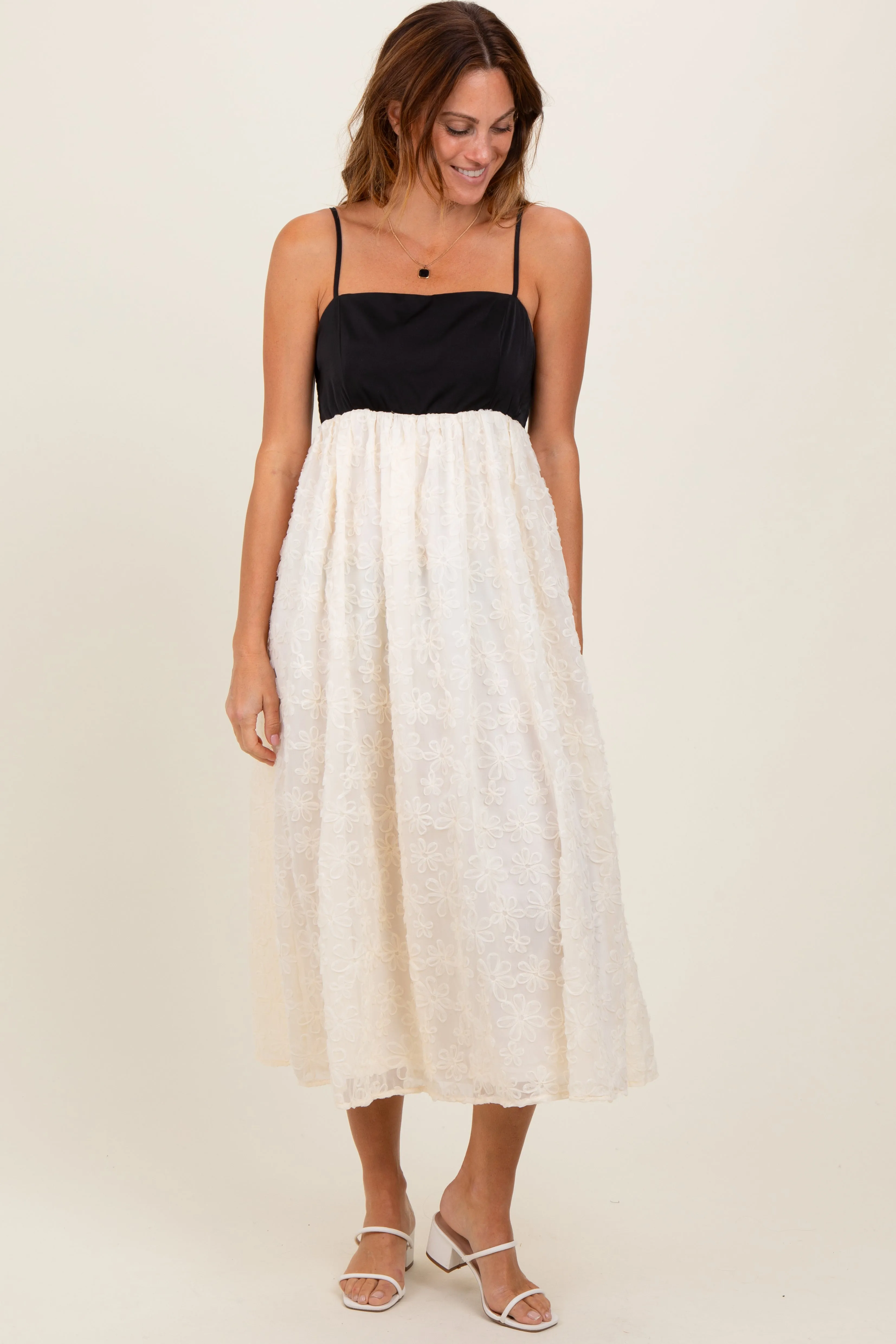 Cream Colorblock Lace Maxi Dress sold by Pinkblush