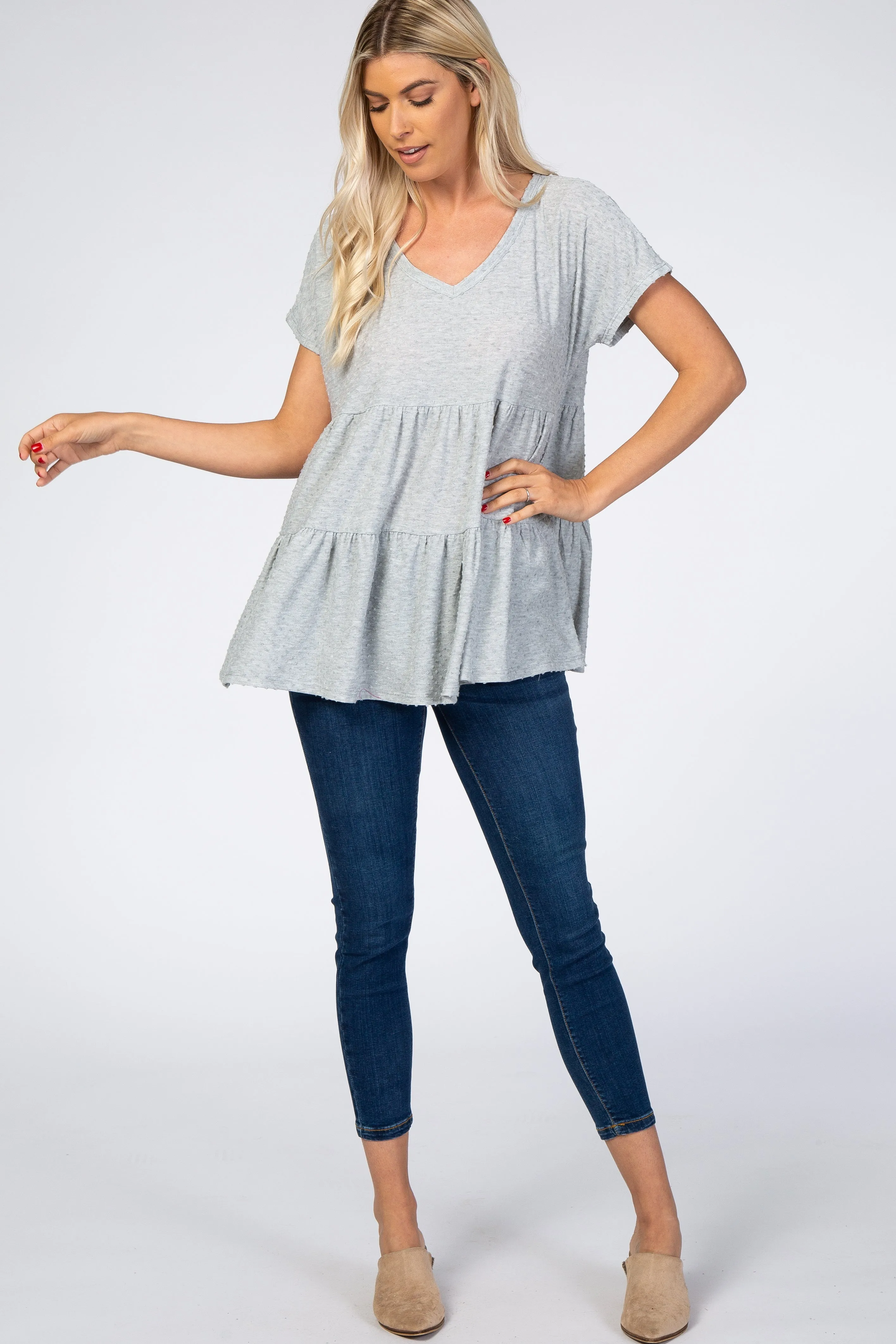 Heather Grey Swiss Dot Tiered Top sold by Pinkblush product image thumbnail 4