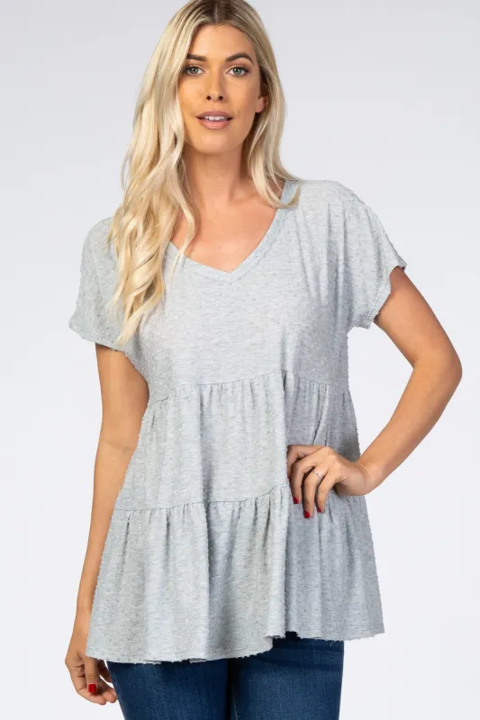 Heather Grey Swiss Dot Tiered Top sold by Pinkblush