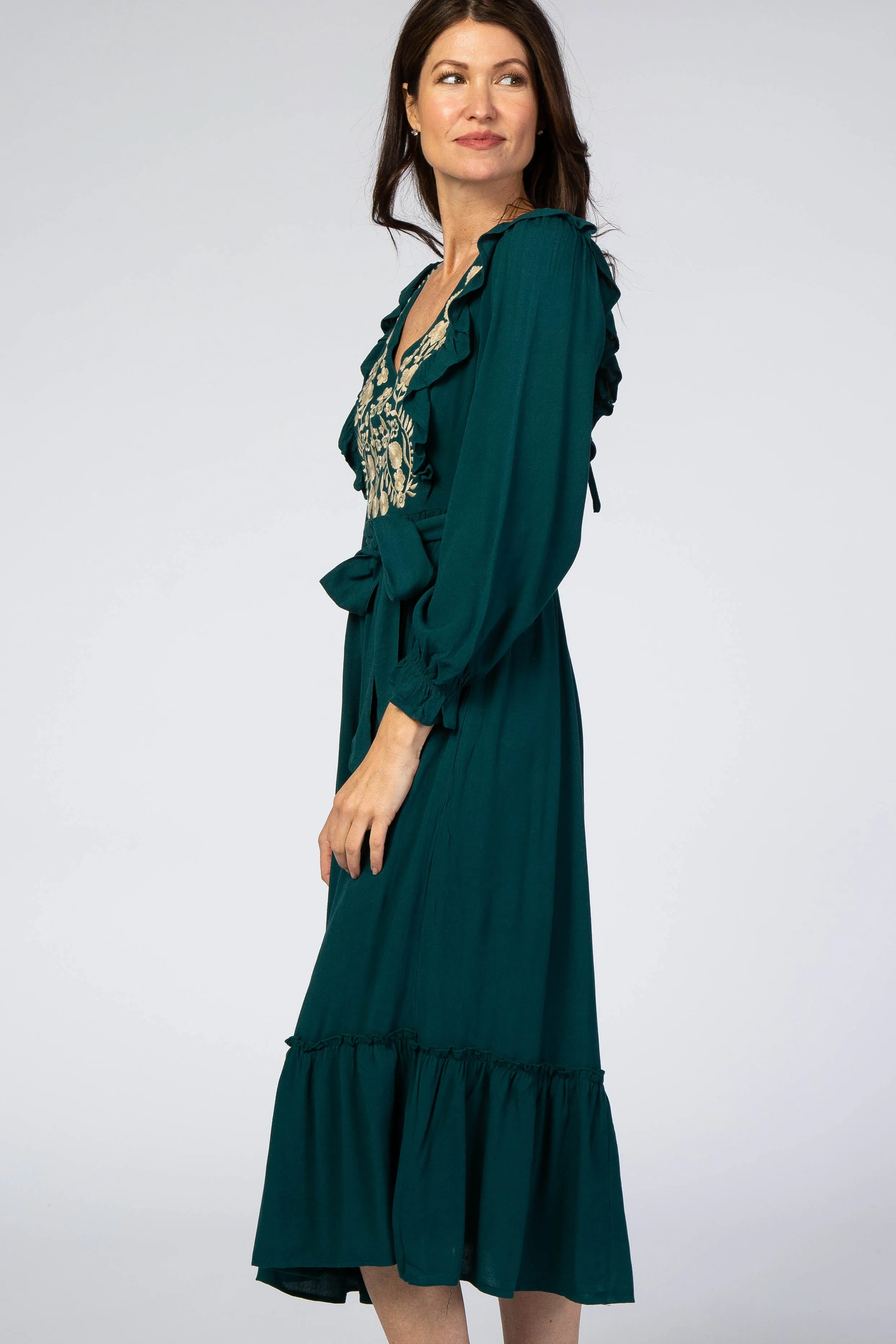 Emerald Floral Embroidered Ruffled Midi Dress sold by Pinkblush product image thumbnail 3