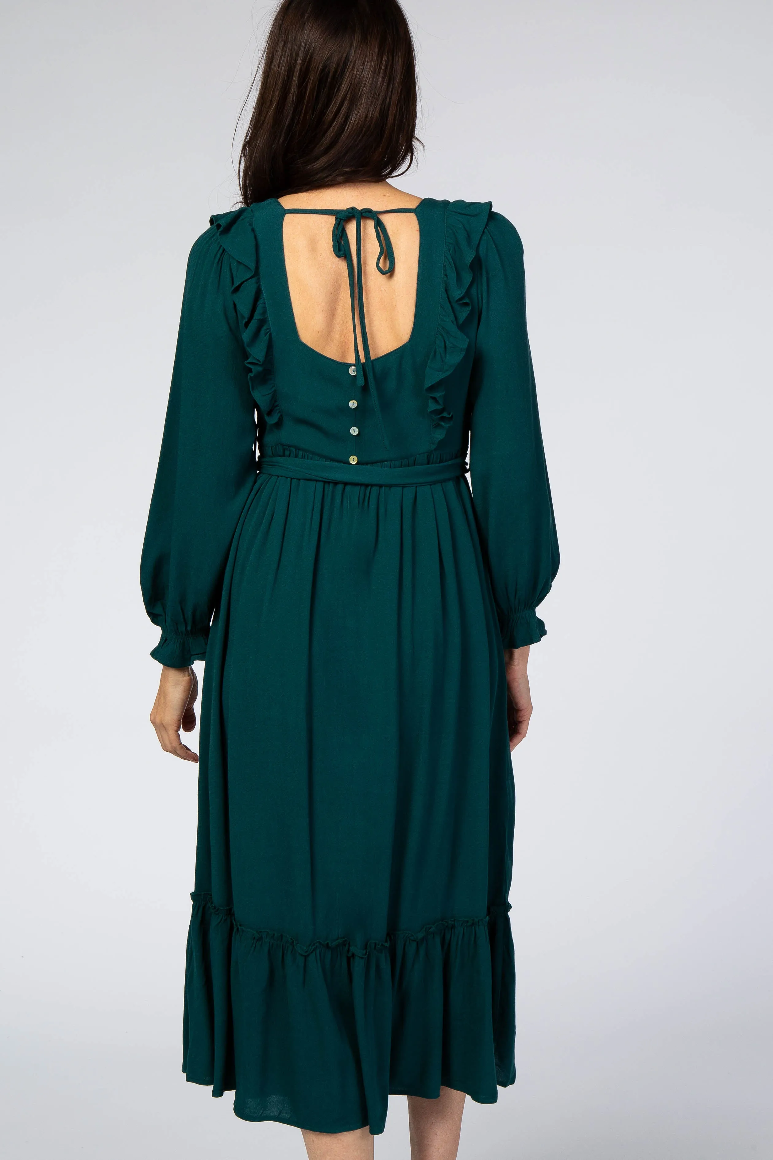 Emerald Floral Embroidered Ruffled Midi Dress sold by Pinkblush product image thumbnail 4