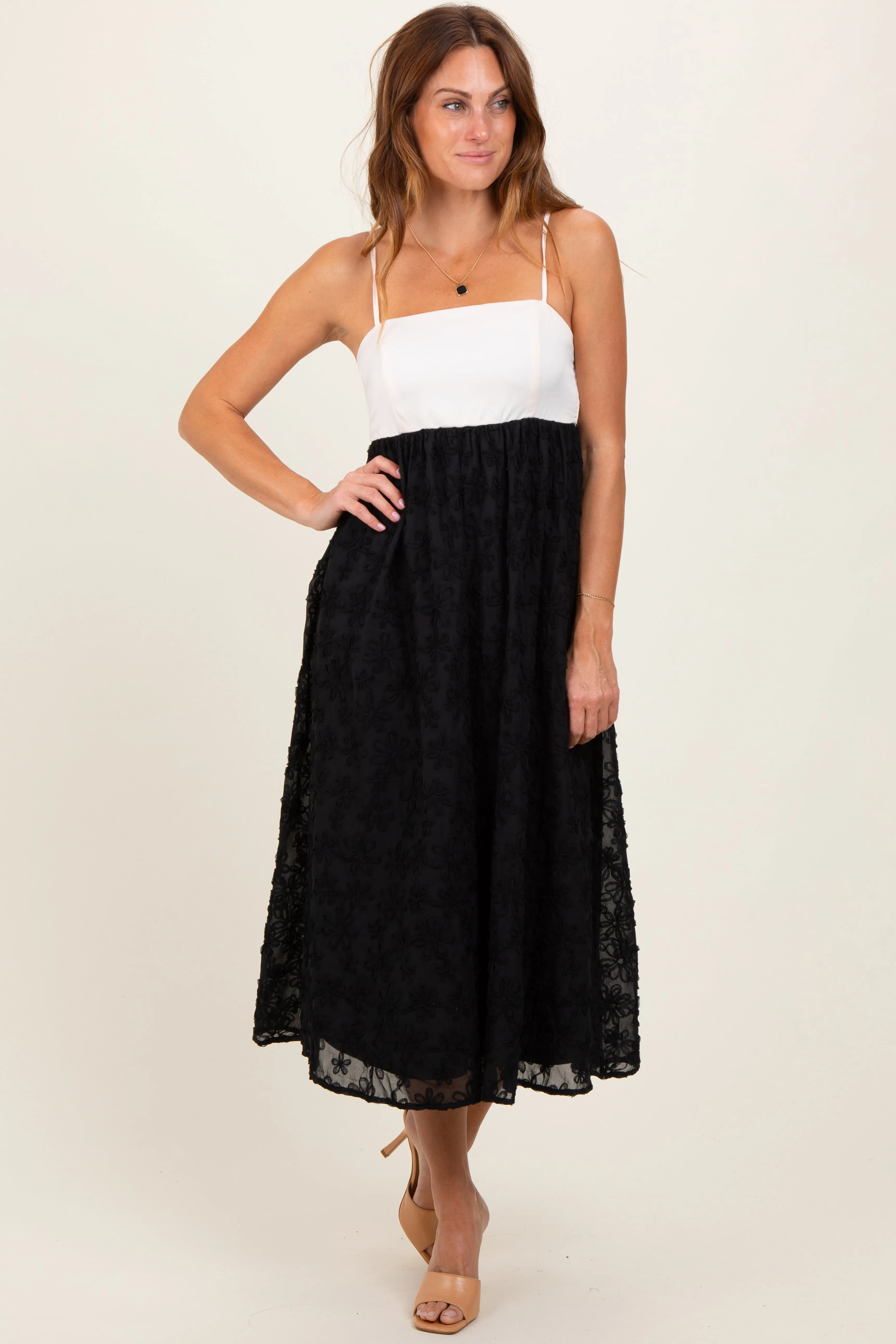 Black Colorblock Lace Maxi Dress sold by Pinkblush