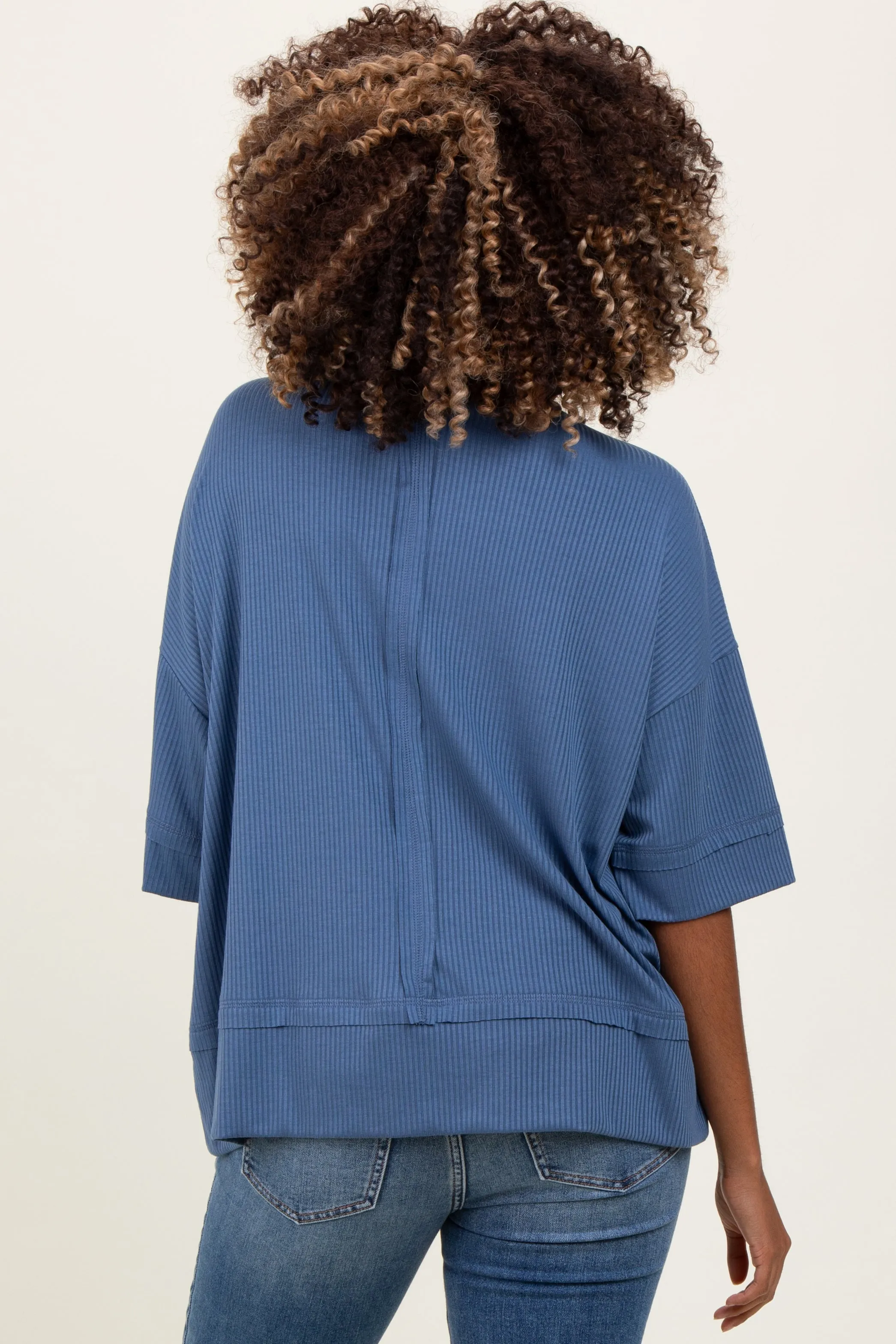Blue Ribbed Boxy Fit Short Sleeve Maternity Top sold by Pinkblush product image thumbnail 4