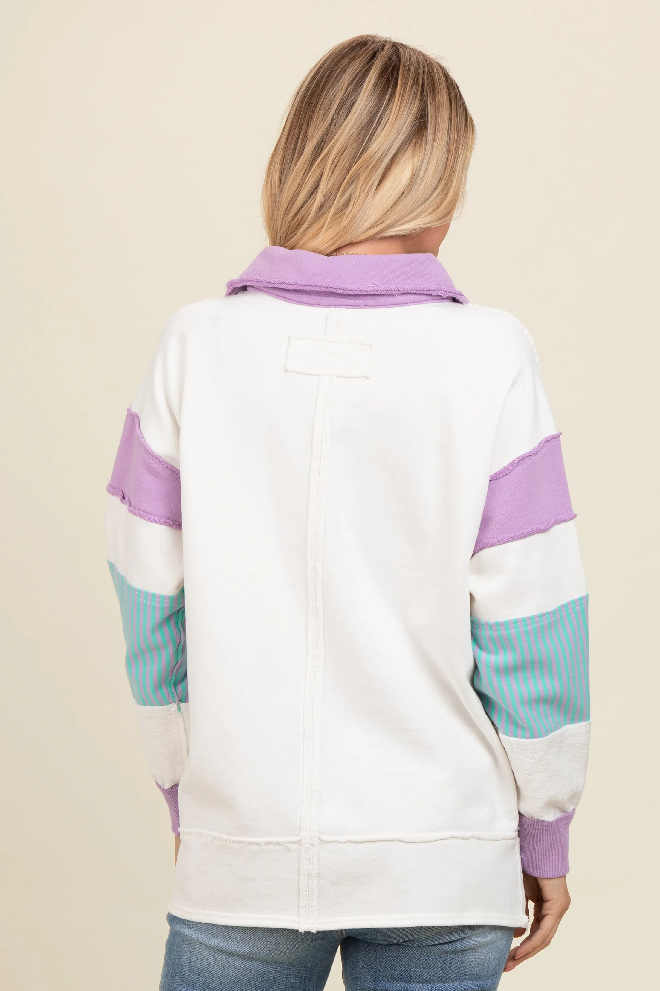 Lavender Colorblock Stripe Polo Sweatshirt sold by Pinkblush product image thumbnail 4