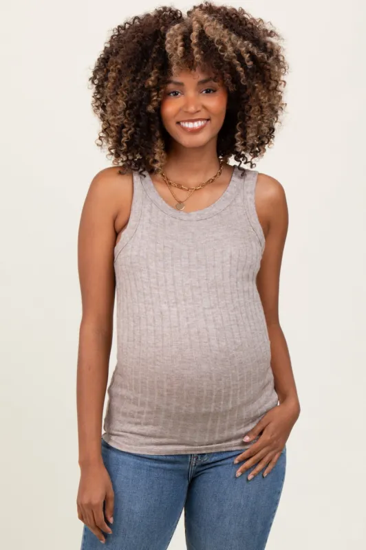 Mocha Heather Ribbed Scoop Neck Maternity Tank sold by Pinkblush