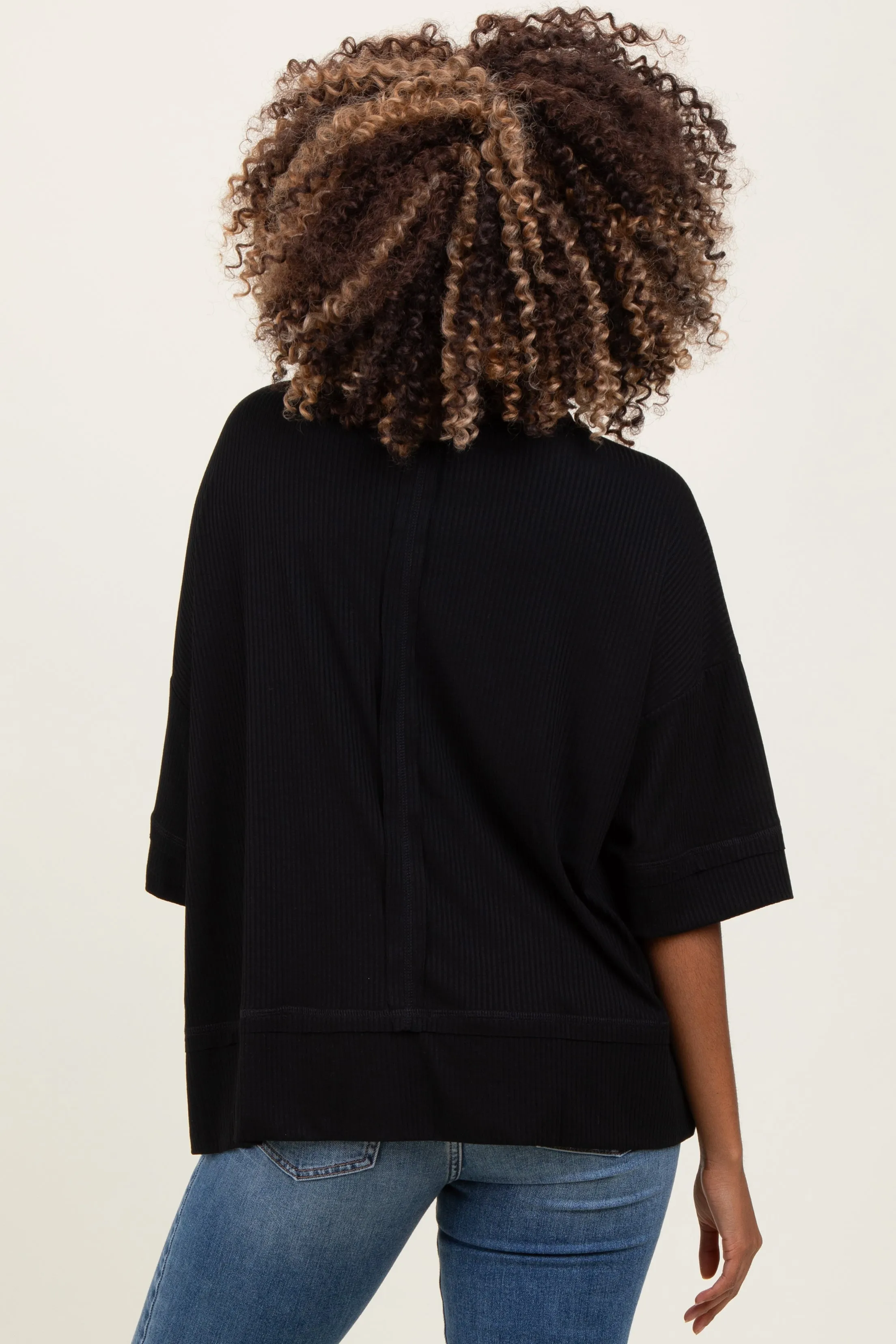 Black Ribbed Boxy Fit Short Sleeve Maternity Top sold by Pinkblush product image thumbnail 2