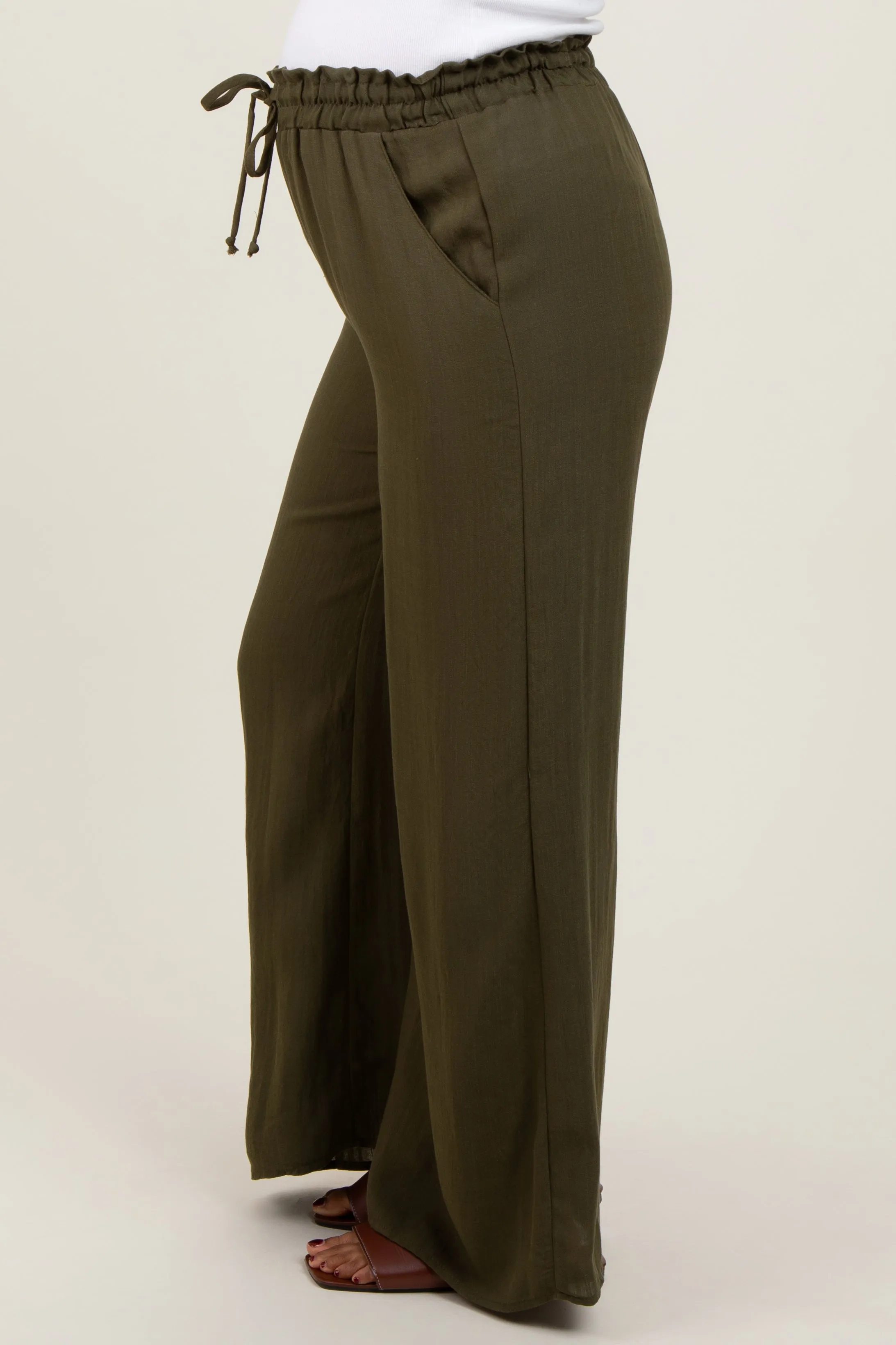Olive Ruffled Drawstring Waist Wide Leg Maternity Pants sold by Pinkblush product image thumbnail 3
