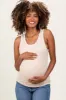 Taupe Round Neckline Crochet Trim Detail Ribbed Maternity Tank Top sold by Pinkblush