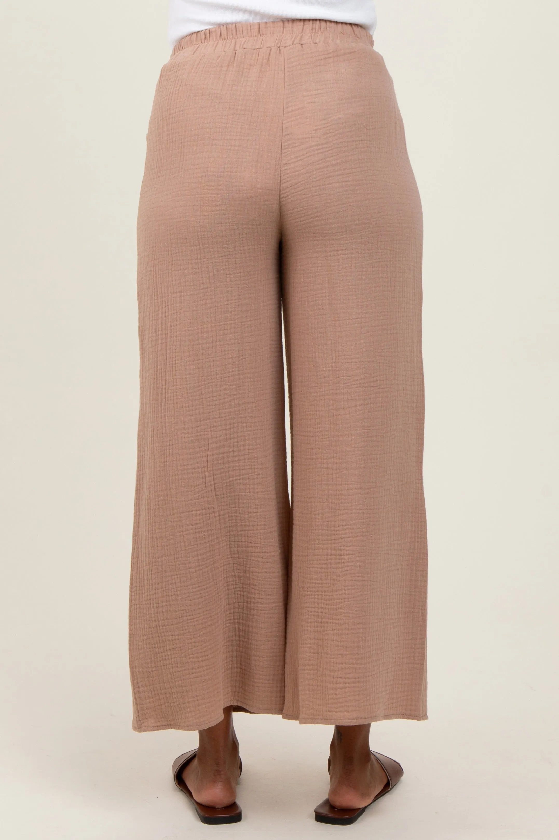Light Taupe Cotton Gauze Wide Leg Maternity Pants sold by Pinkblush product image thumbnail 4