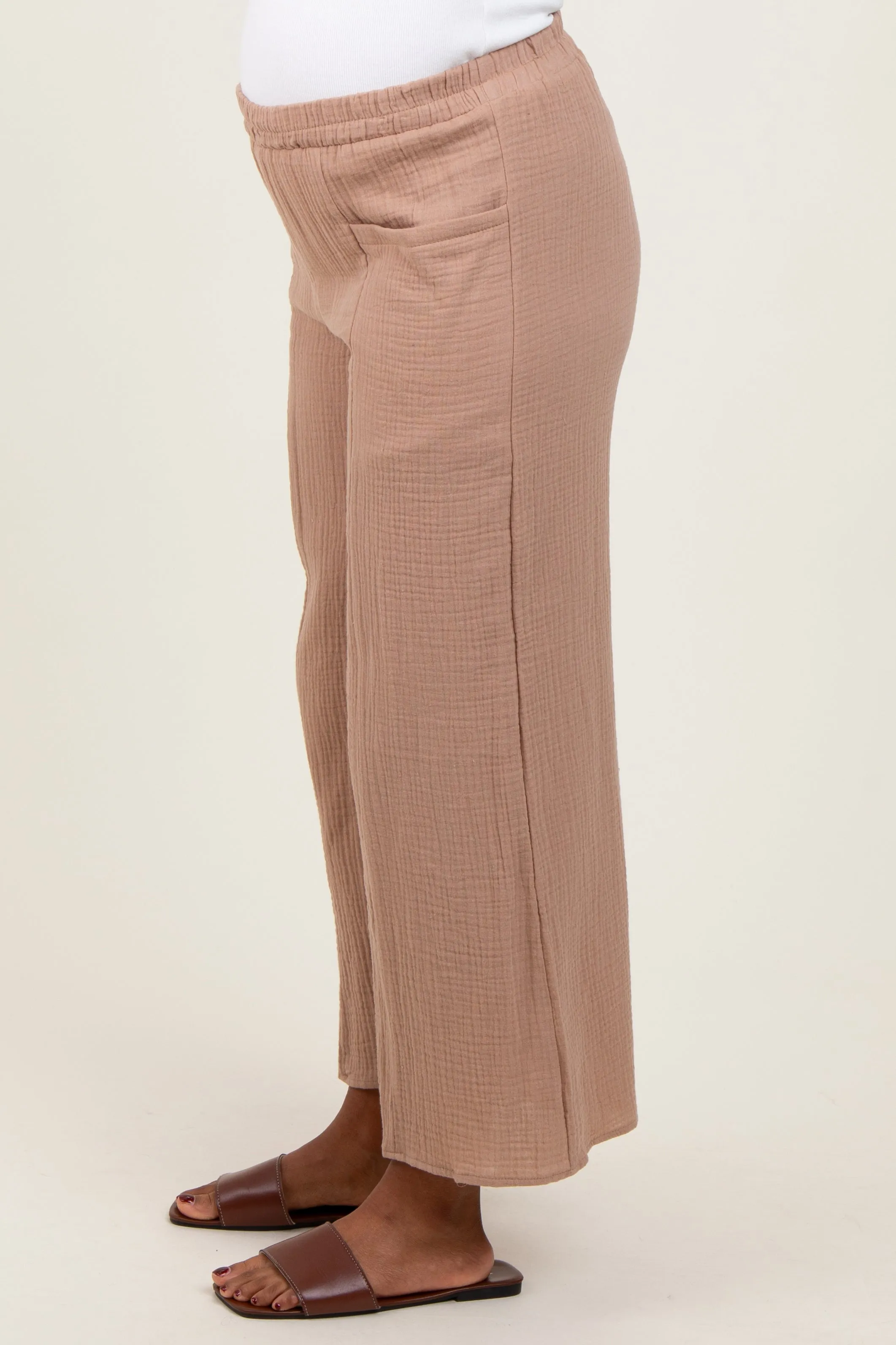 Light Taupe Cotton Gauze Wide Leg Maternity Pants sold by Pinkblush product image thumbnail 3